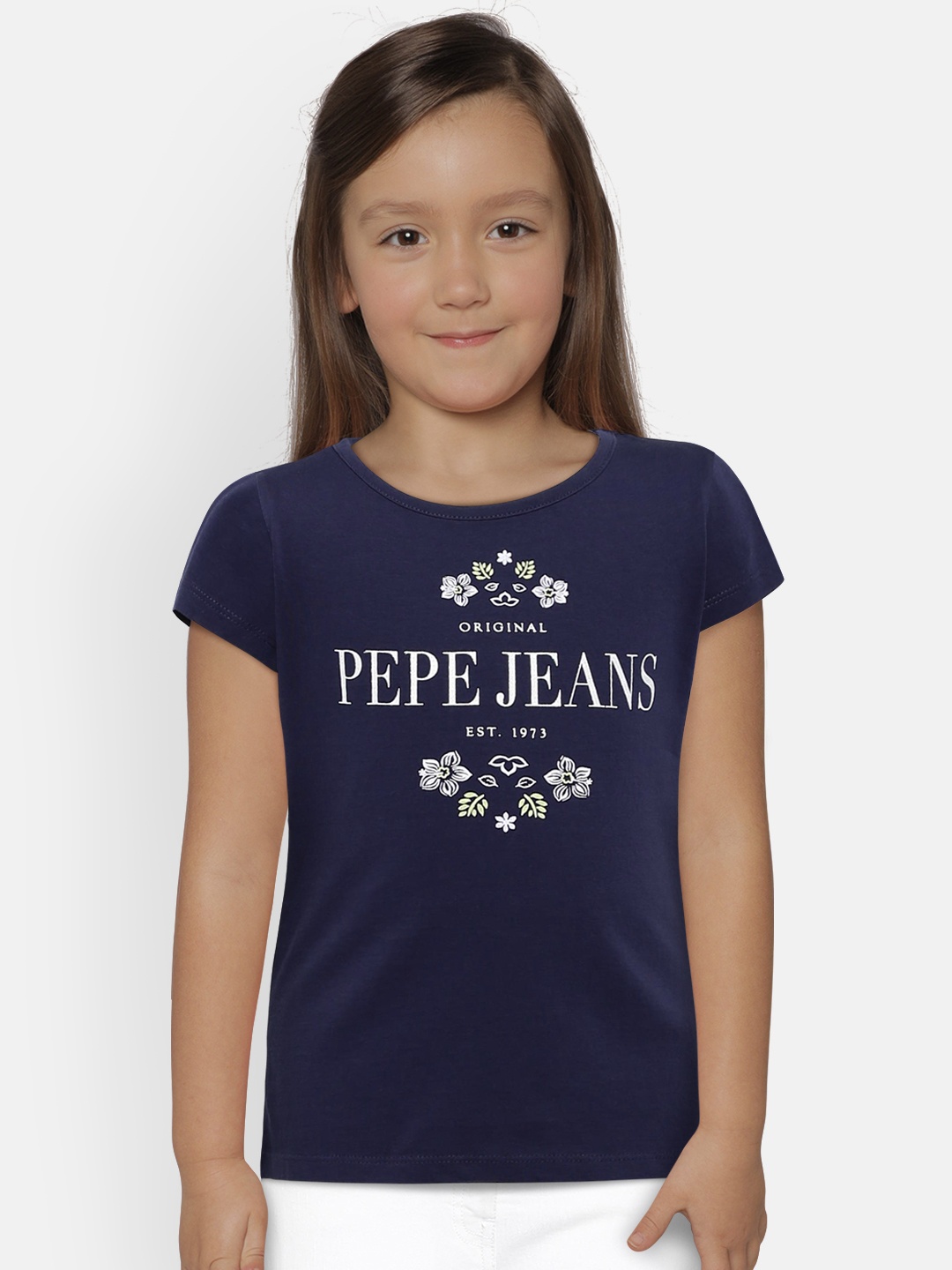 

Pepe Jeans Girls Navy Blue Printed Round Neck Pure Cotton T-shirt