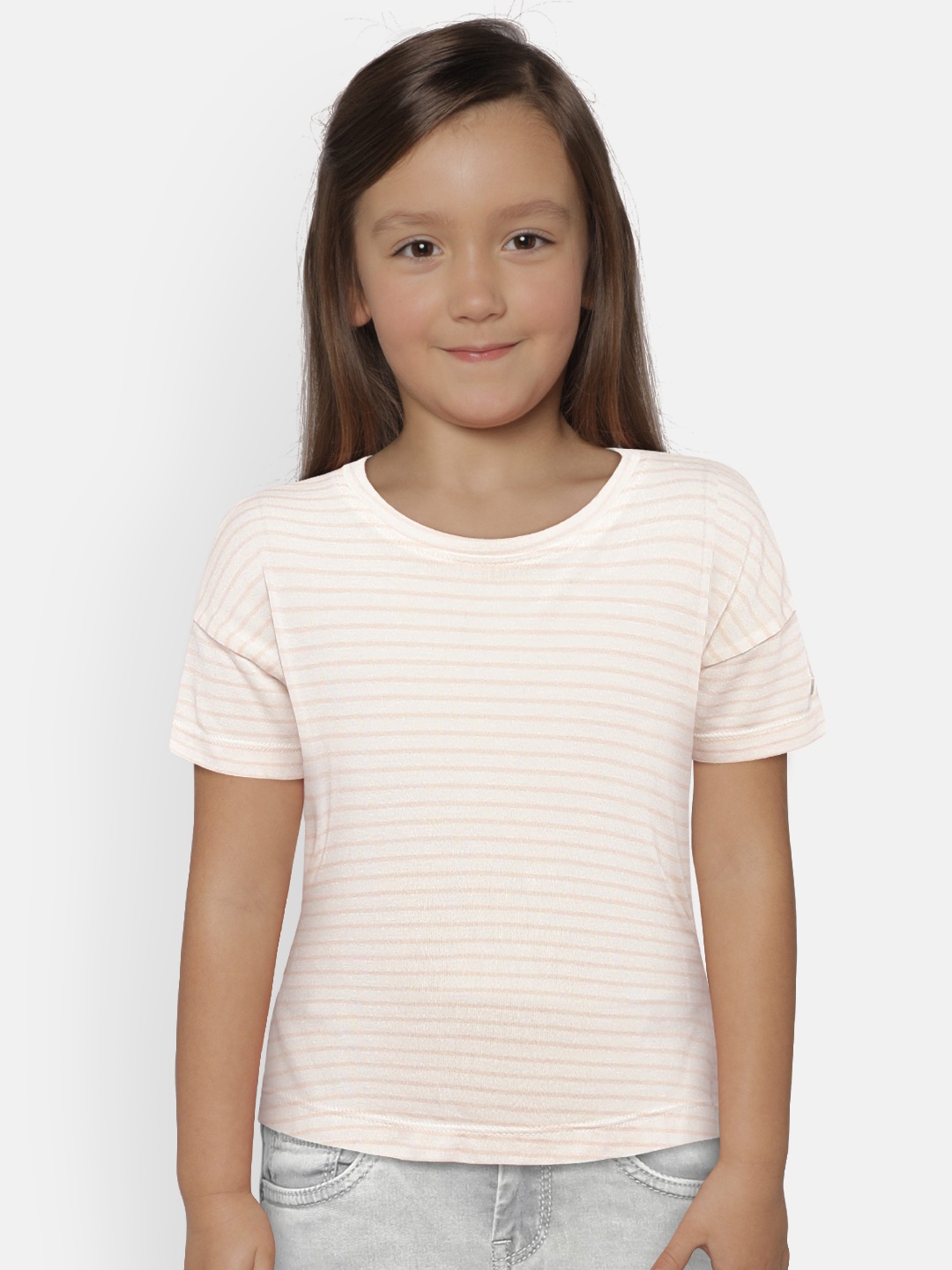 

Pepe Jeans Girls Pink & Off-White Striped Pure Cotton Top