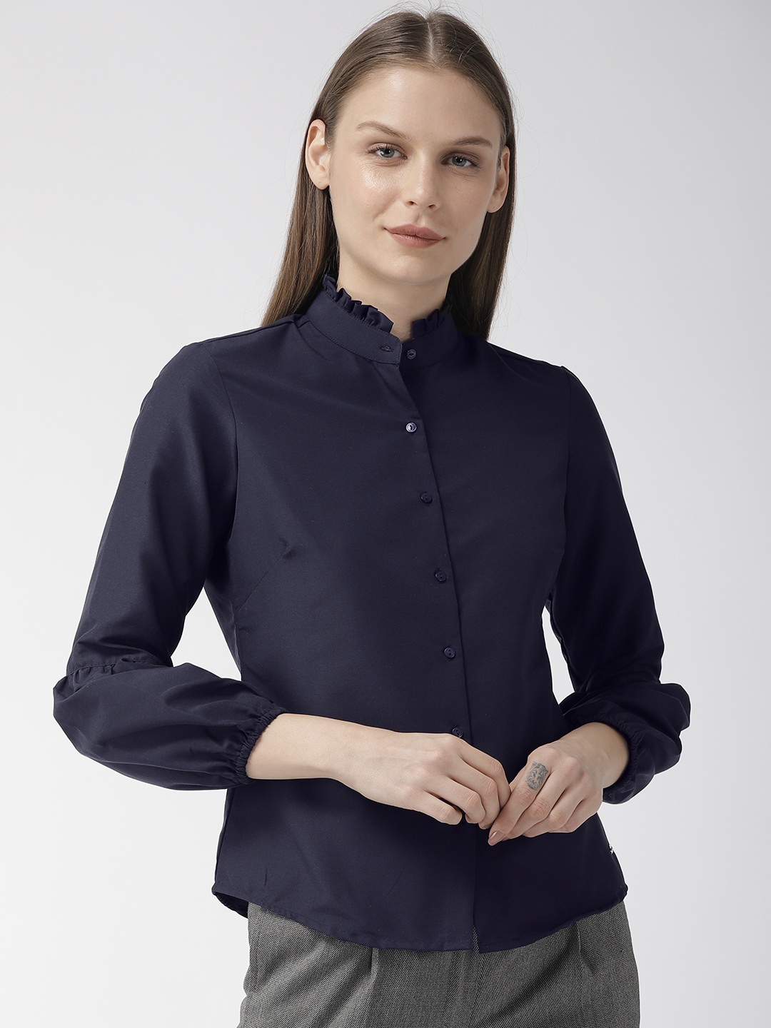 

Park Avenue Women Navy Blue Regular Fit Solid Formal Shirt
