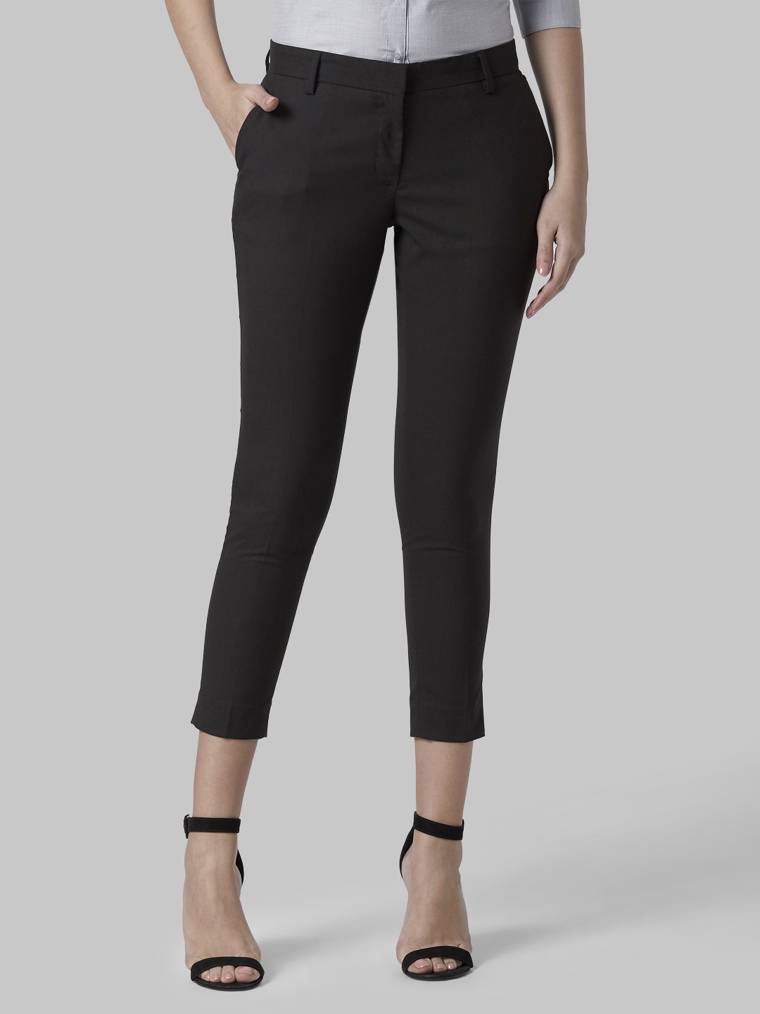 

Park Avenue Woman Women Brown Tapered Fit Solid Crop Peg Trousers