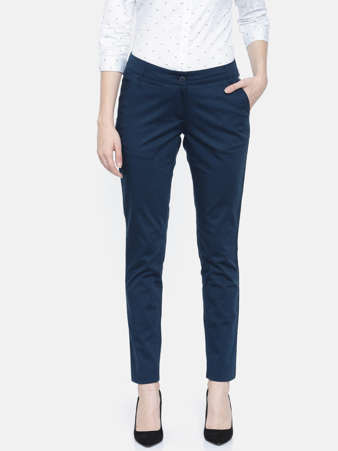 

Park Avenue Woman Women Blue Solid Regular Trousers