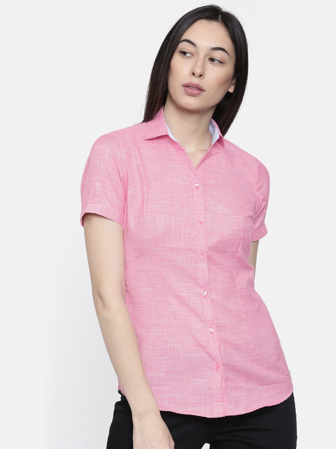 

Park Avenue Woman Women Pink & White Self-Design Casual Shirt
