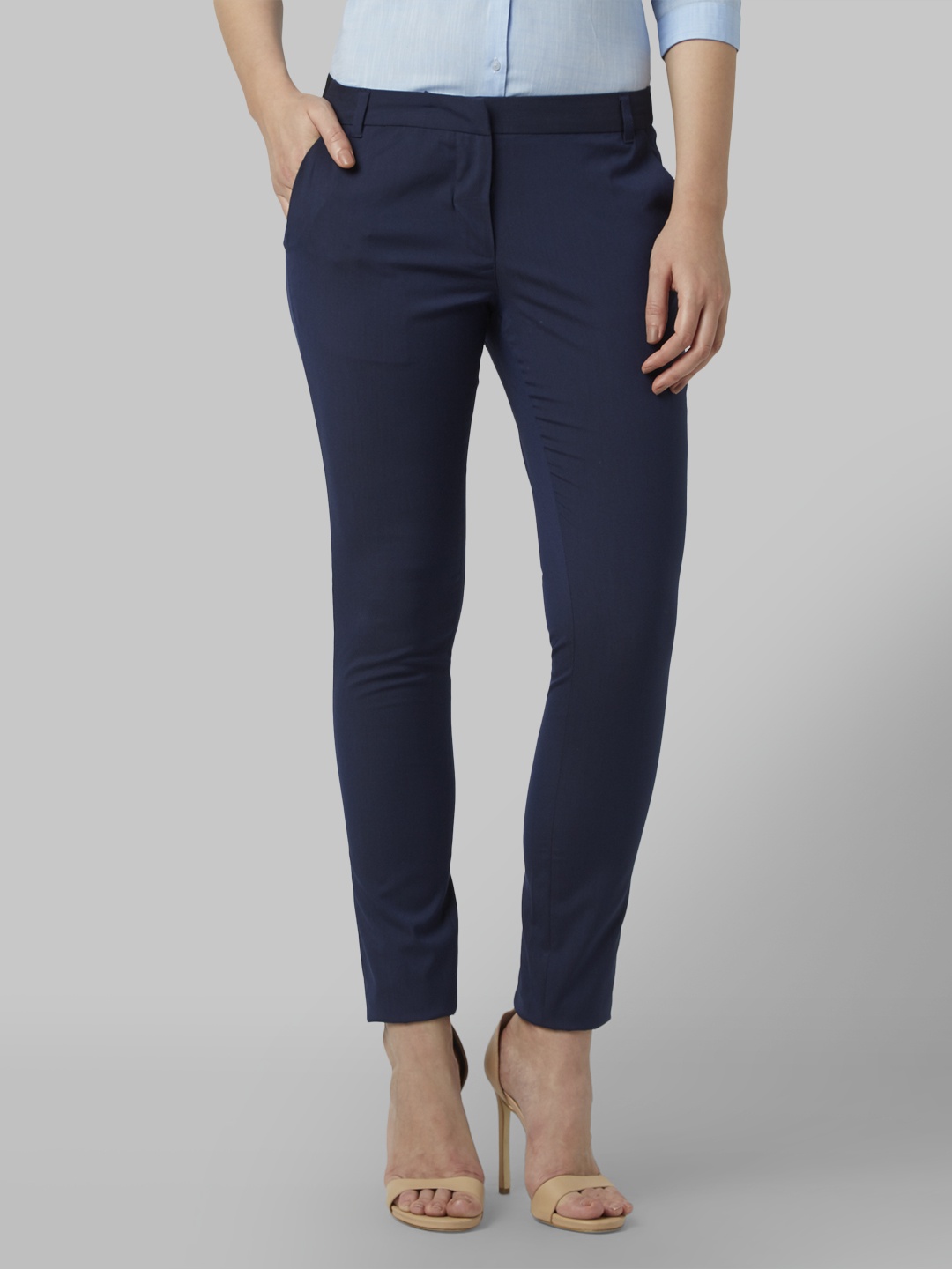 

Park Avenue Women Navy Blue Tapered Fit Solid Cigarette Trousers