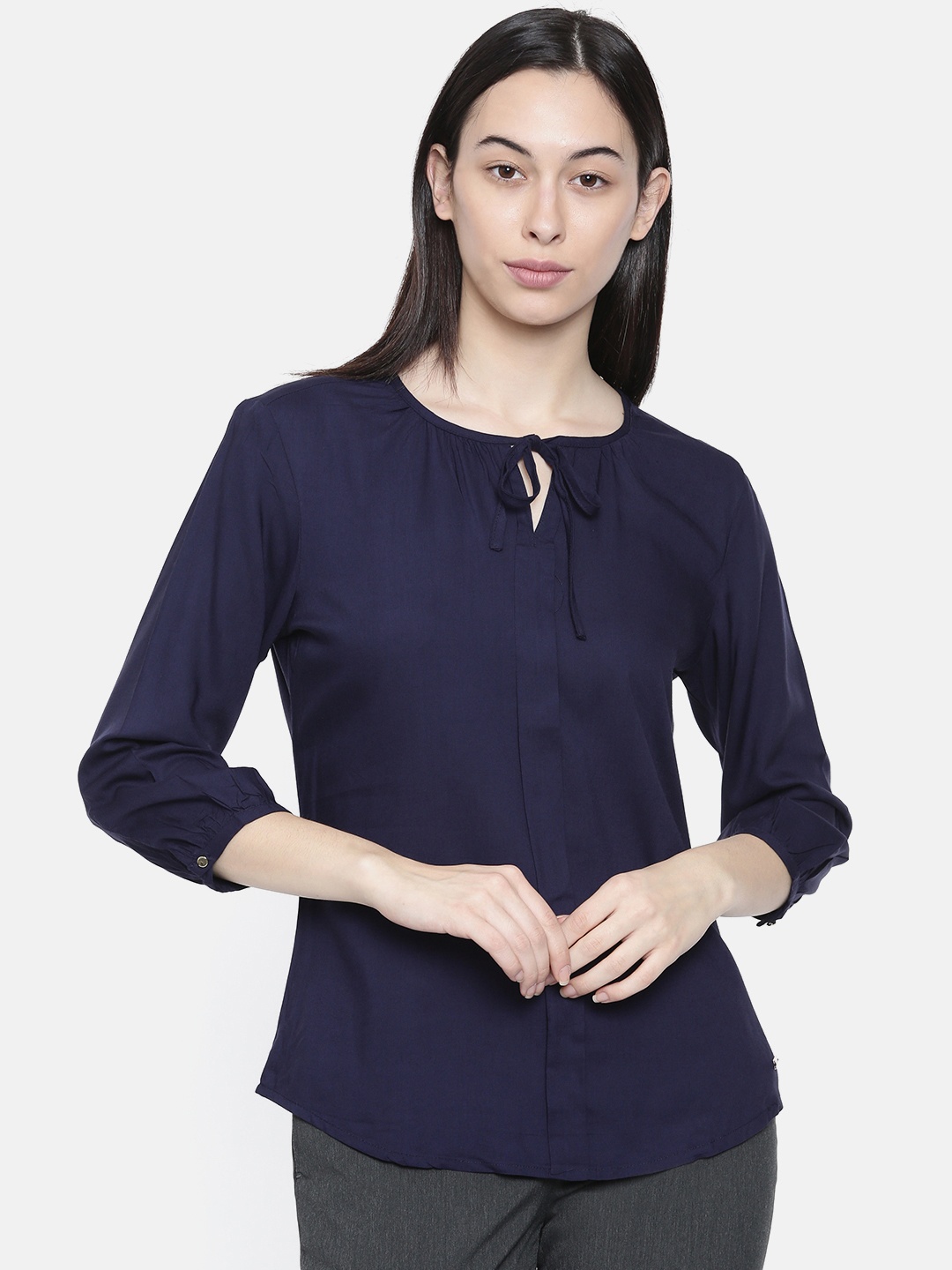 

Park Avenue Women Navy Blue Solid Top