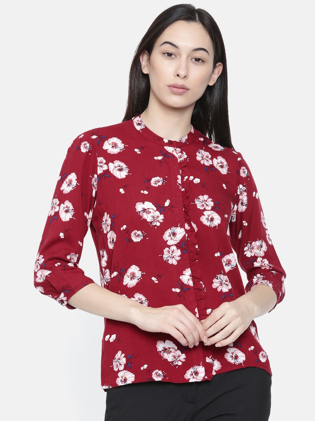 

Park Avenue Woman Women Maroon Printed Shirt Style Top