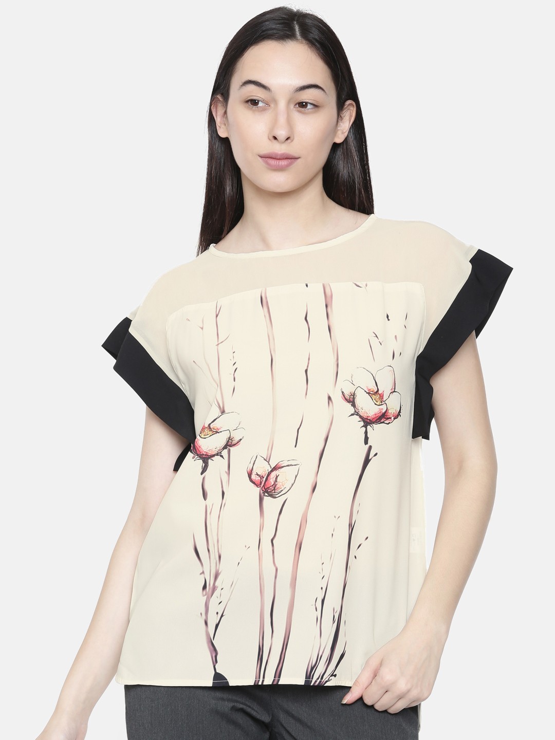 

Park Avenue Woman Cream-Coloured Printed High-Low Top