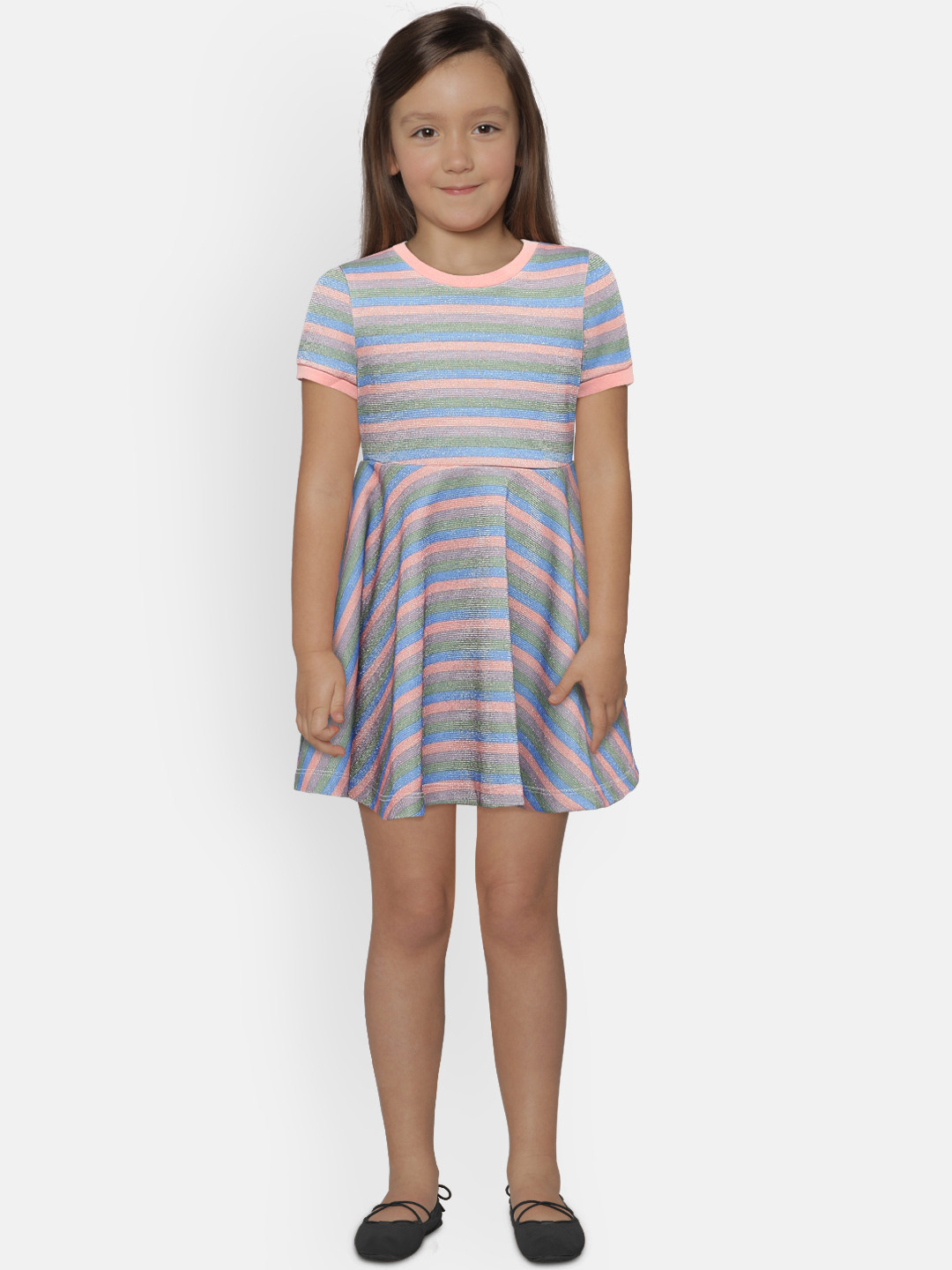 

United Colors of Benetton Girls Pink & Blue Striped Fit & Flare Dress
