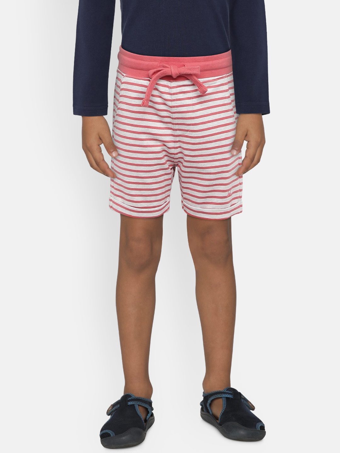 

United Colors of Benetton Boys Peach-Coloured & Grey Melange Striped Shorts