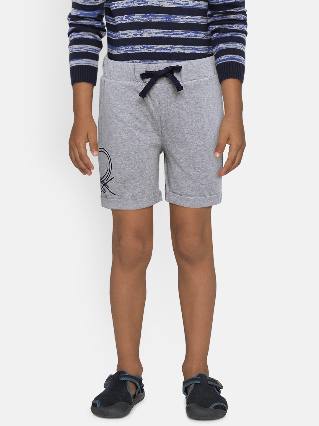 

United Colors of Benetton Boys Grey Melange Printed Detail Regular Fit Shorts