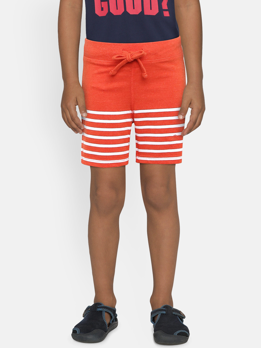 

United Colors of Benetton Boys Orange & White Striped Regular Shorts