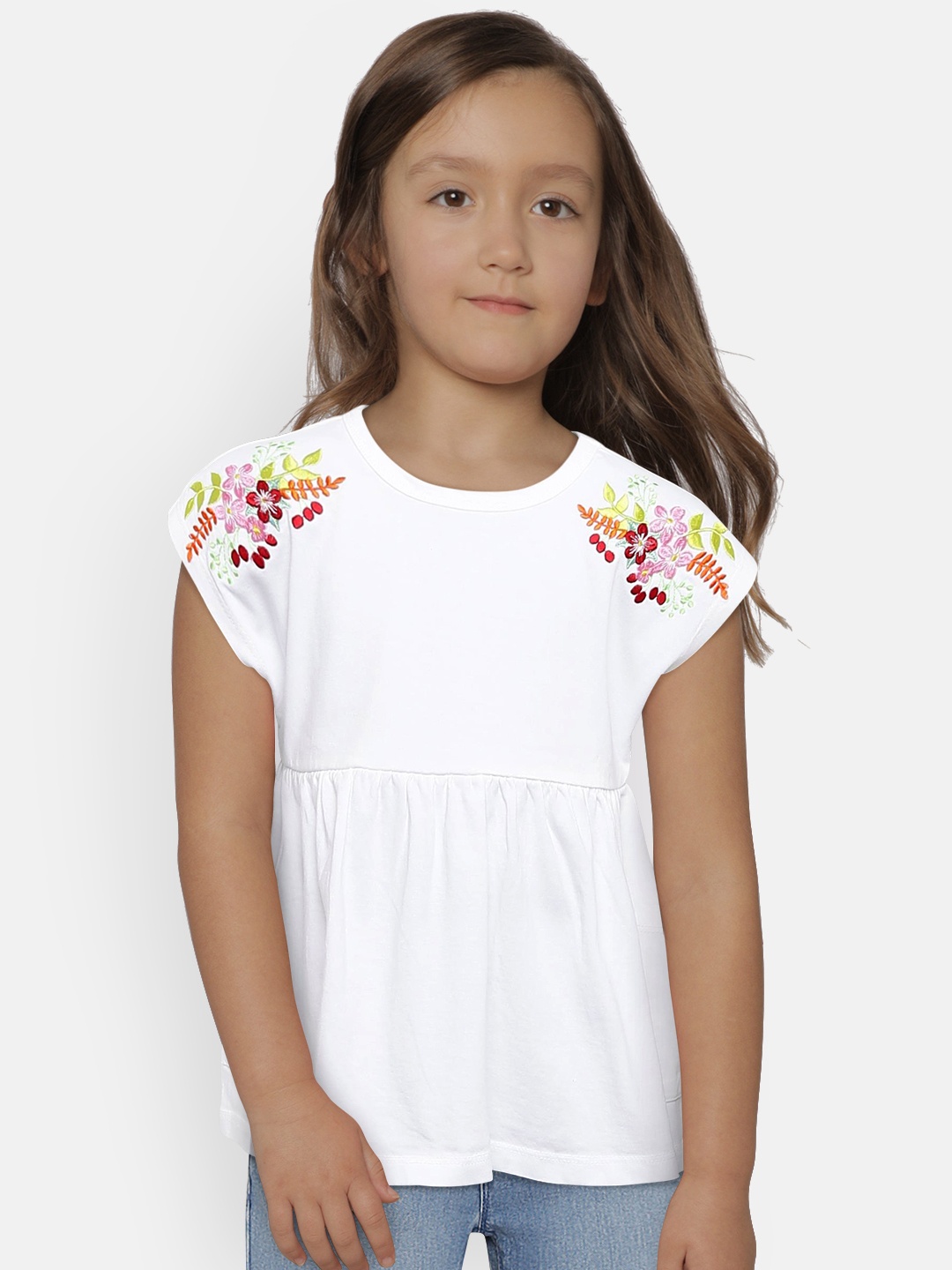 

United Colors of Benetton Girls White Solid A-Line Pure Cotton Top