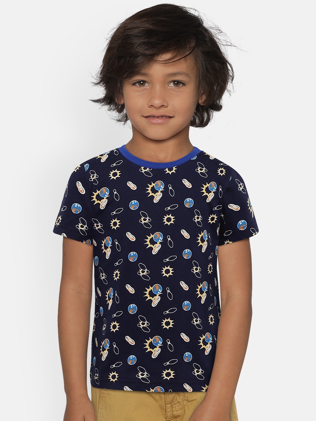 

United Colors of Benetton Boys Navy Blue Printed Round Neck T-shirt