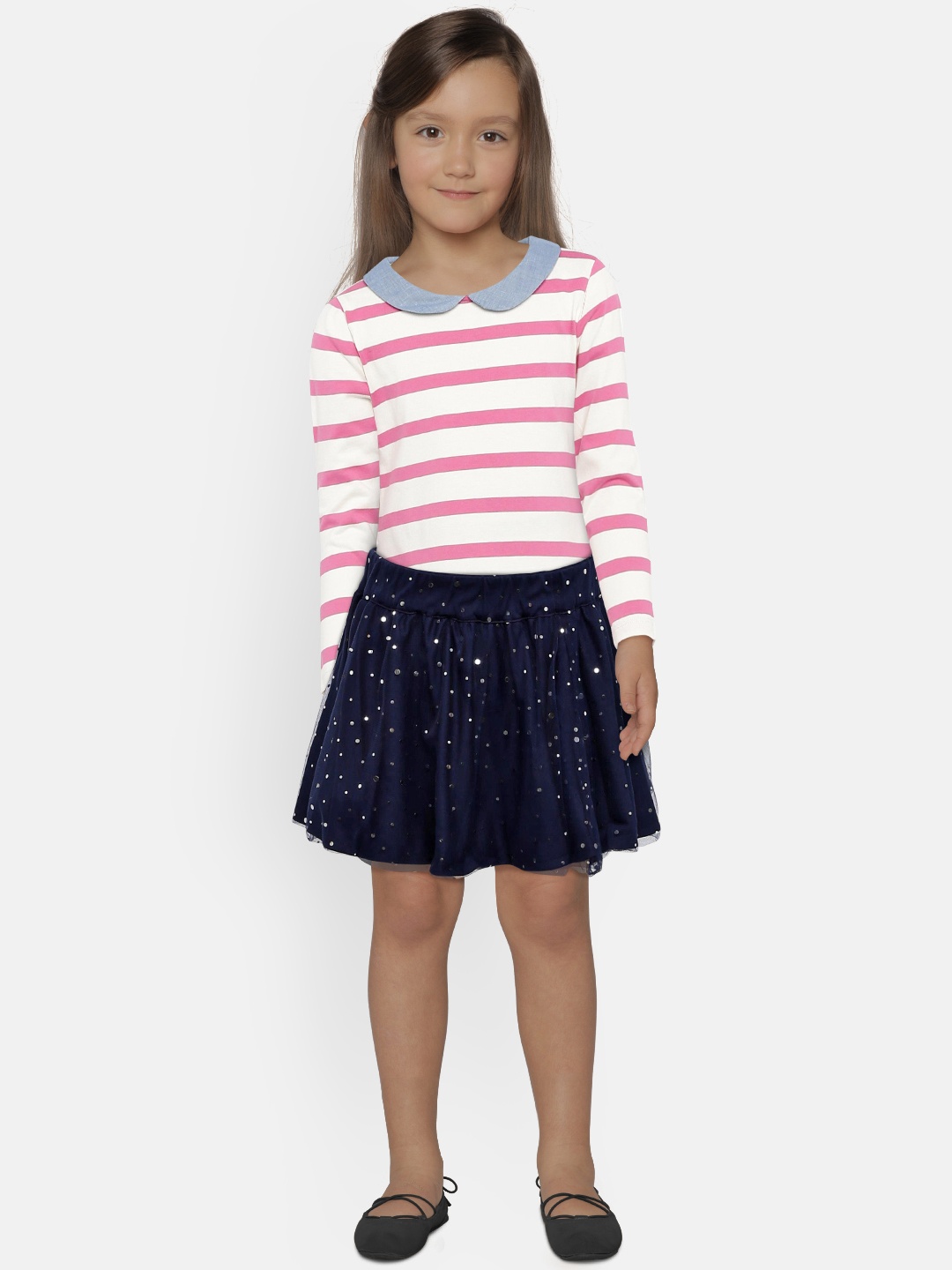

United Colors of Benetton Girls Navy Blue Embellished Flared Skirt