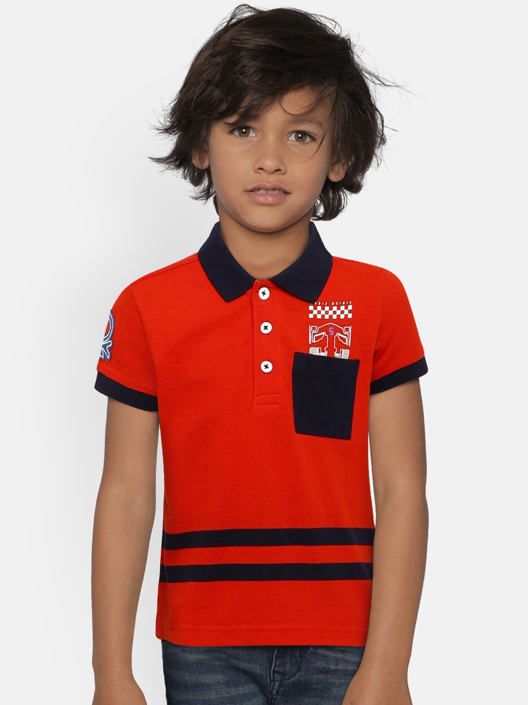 

United Colors of Benetton Boys Red Solid Polo Collar T-shirt