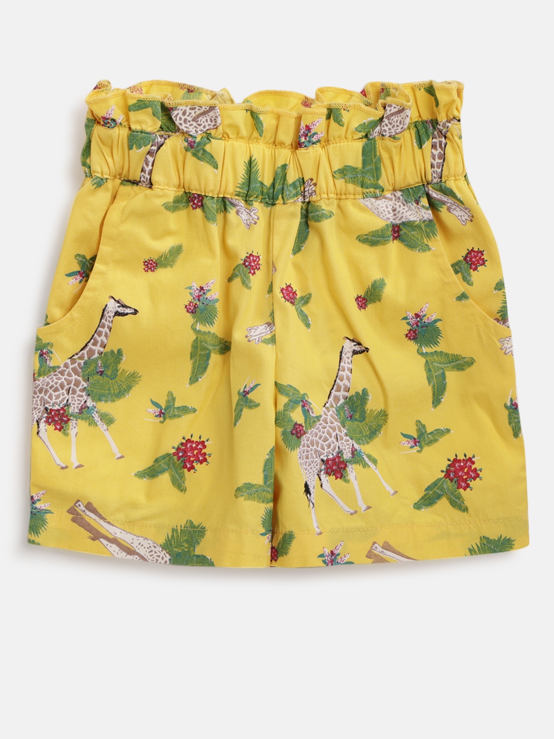 

United Colors of Benetton Girls Yellow & Green Printed Regular Fit Shorts
