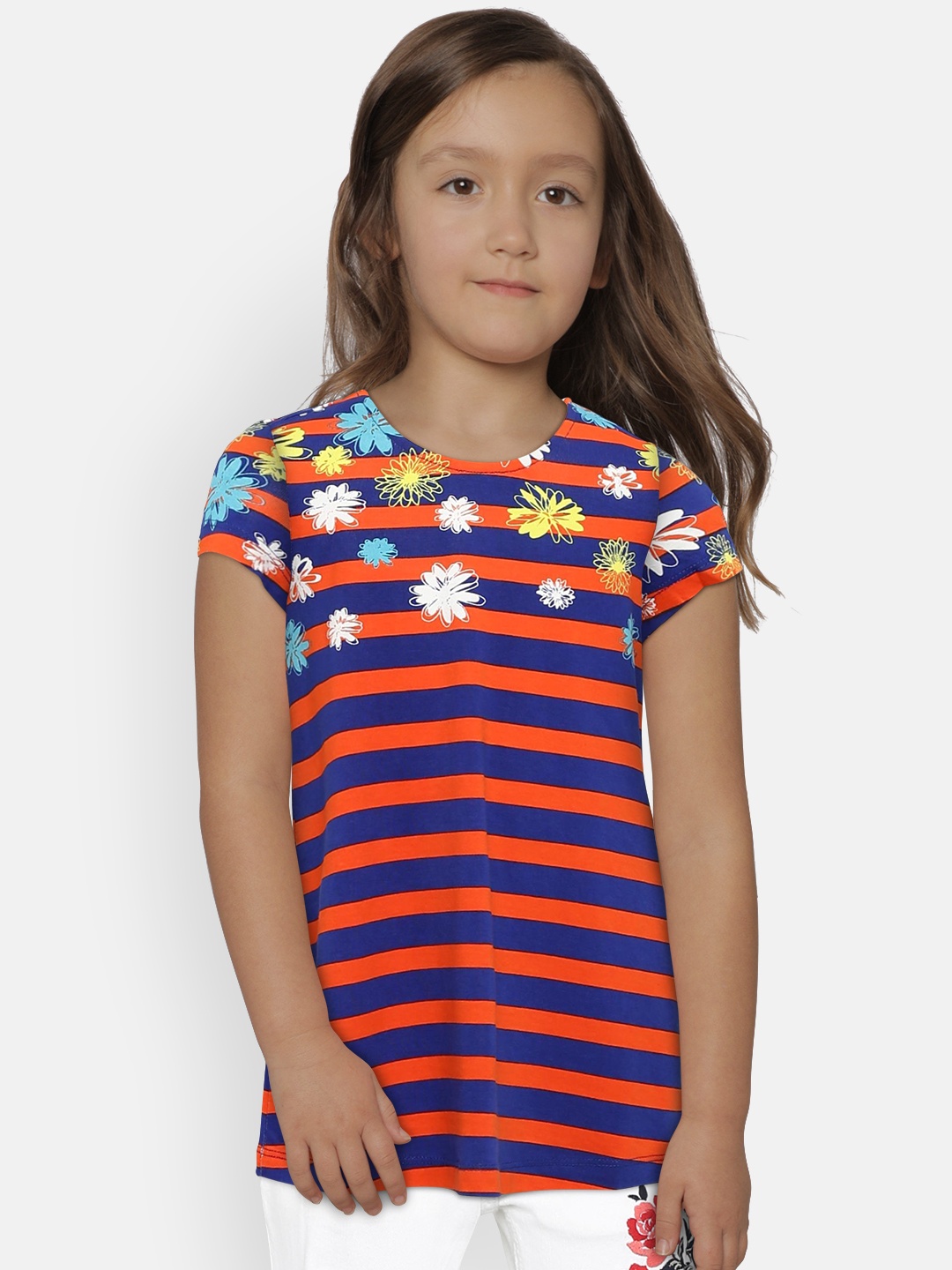 

United Colors of Benetton Girls Orange & Blue Striped Top
