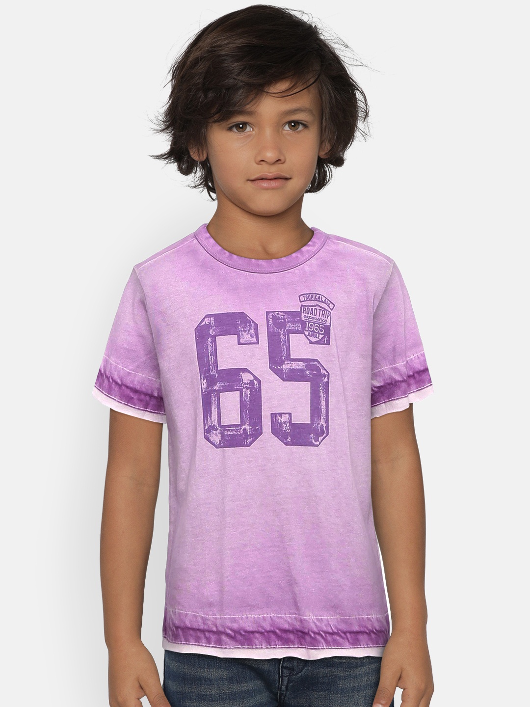 

United Colors of Benetton Boys Purple Printed Round Neck T-shirt