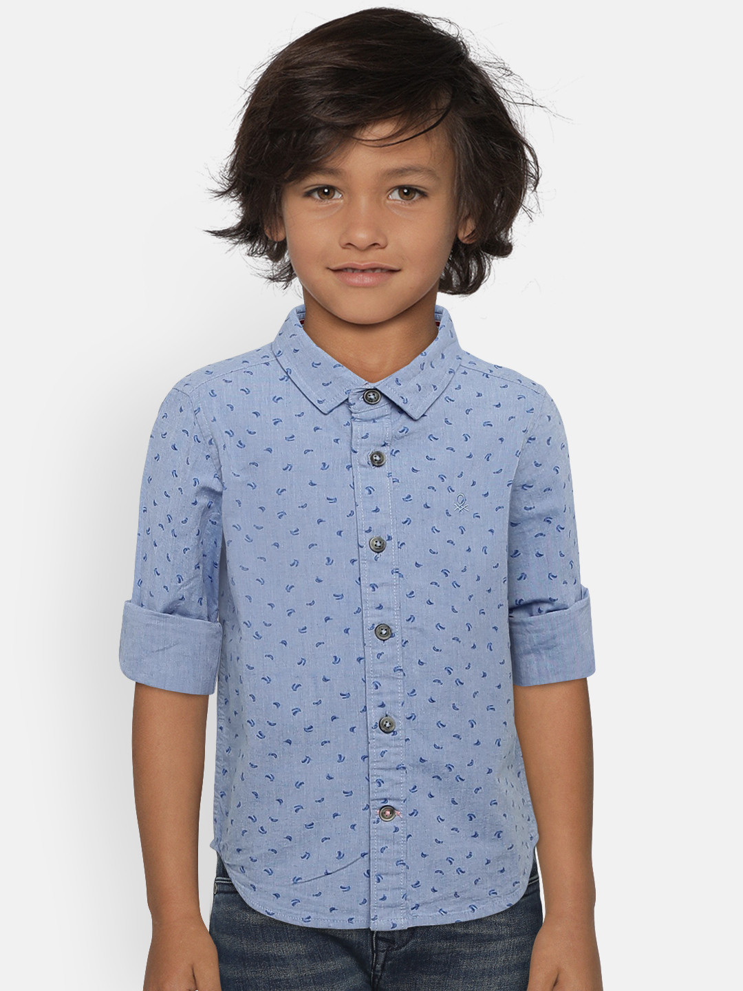 

United Colors of Benetton Boys Blue Regular Fit Printed Casual Shirt