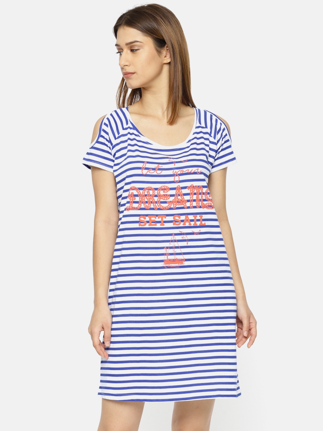 

Slumber Jill White & Blue Striped Nightdress