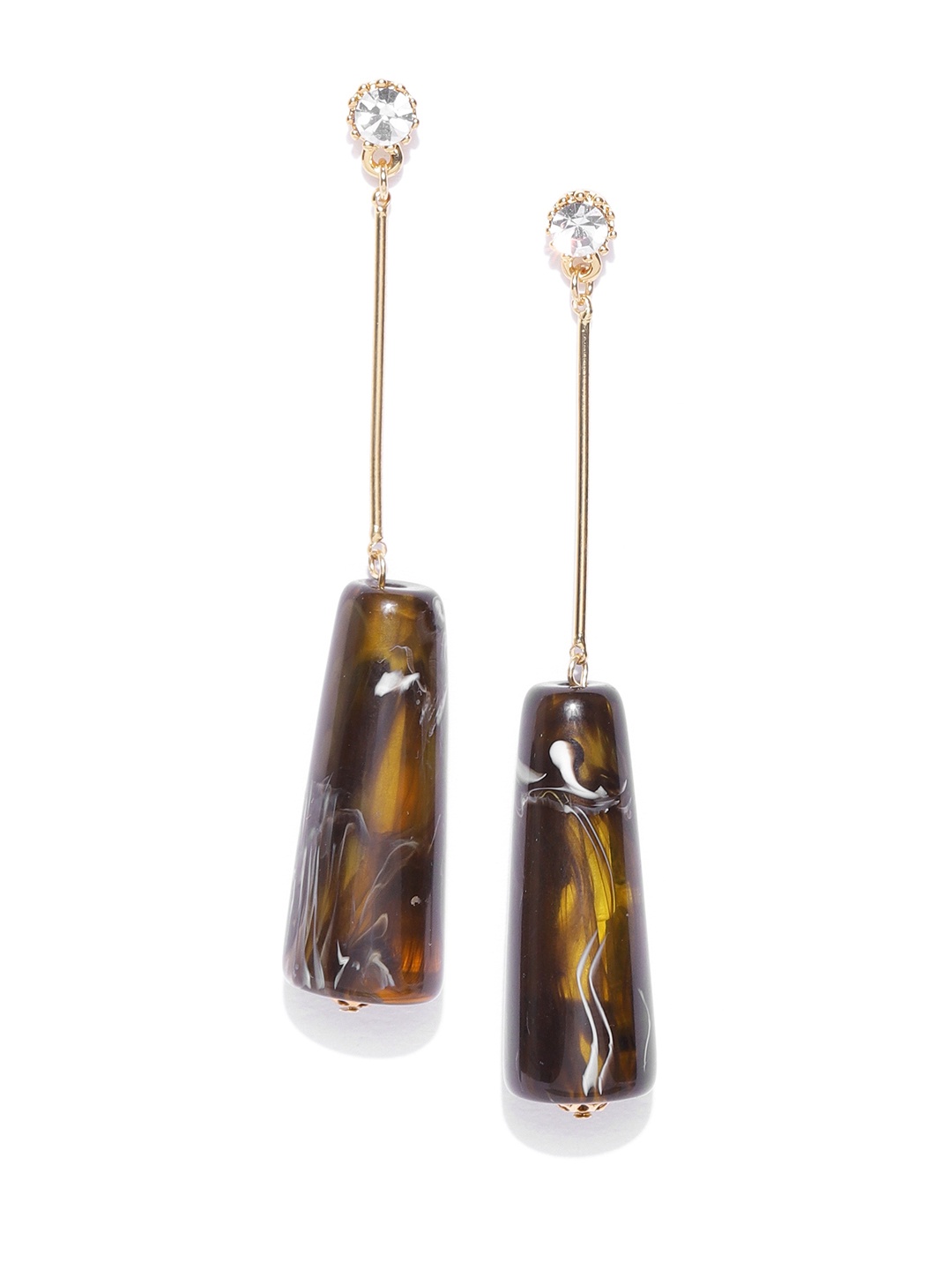 

KARATCART Brown Gold-Plated Stone-Studded Contemporary Drop Earrings