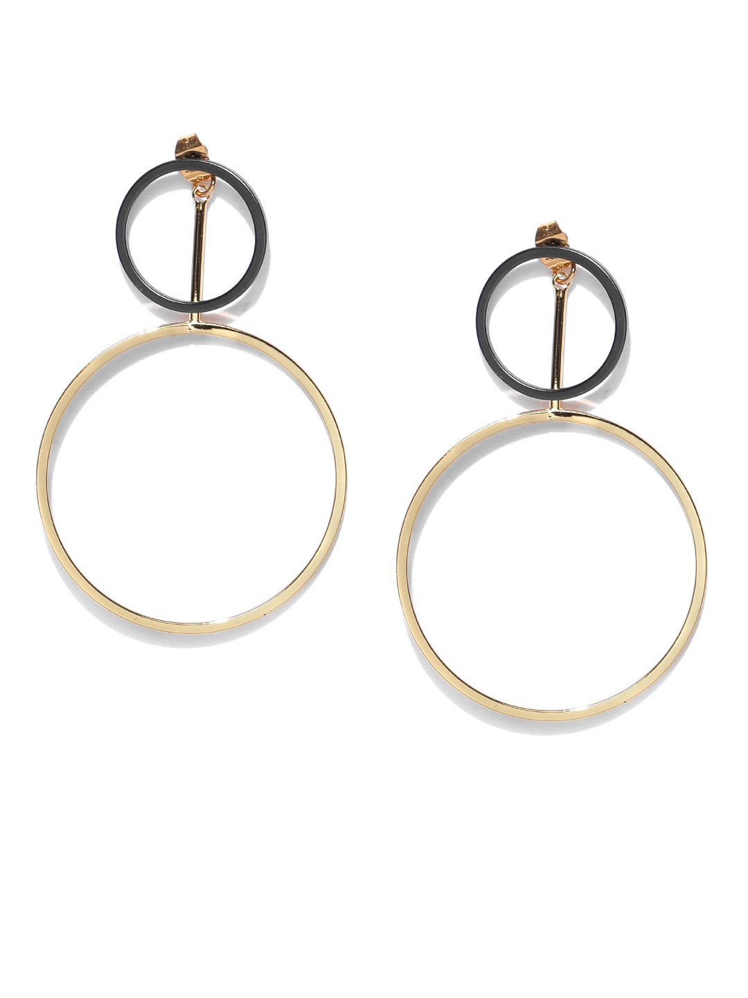 

KARATCART Black Gold-Plated Circular Drop Earrings