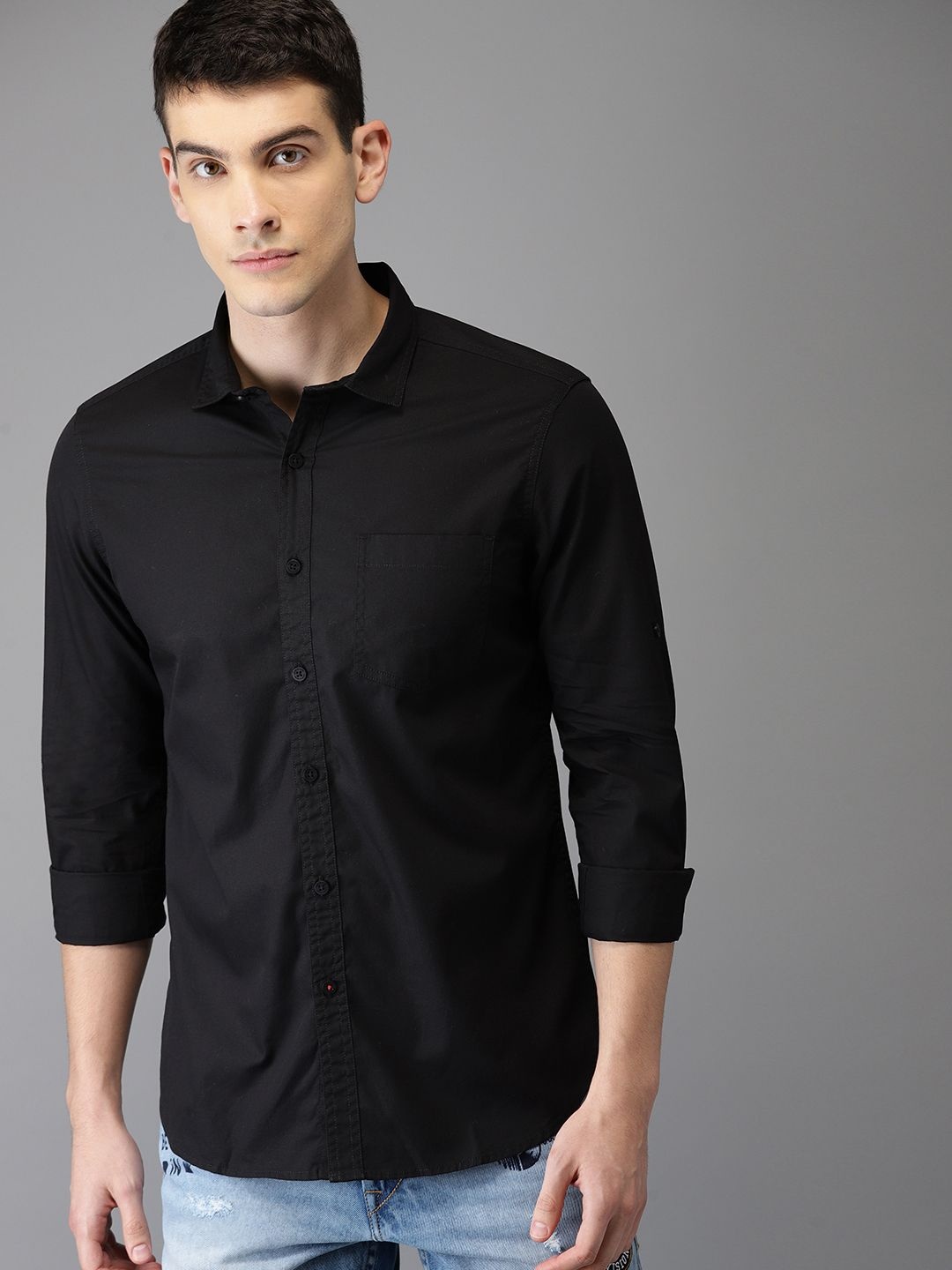 

HERE&NOW Men Black Slim Fit Solid Casual Shirt