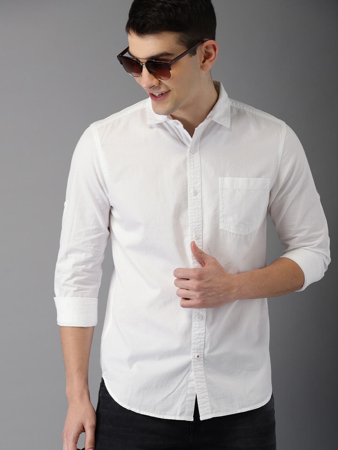 

HERE&NOW Men White Solid Casual Shirt