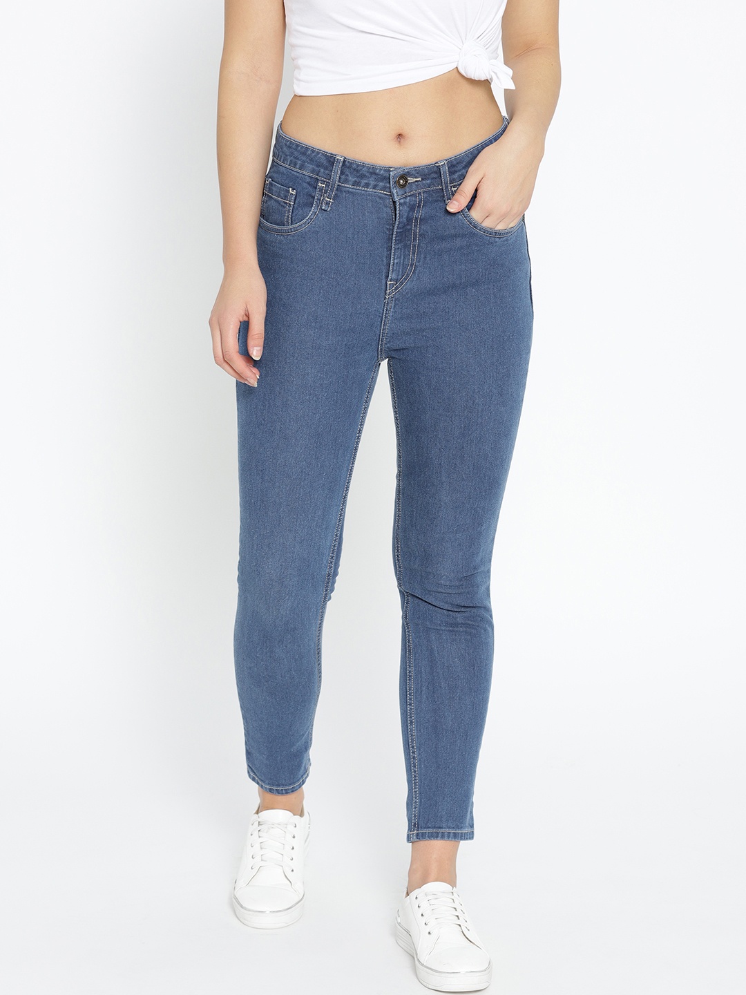 

Roadster Women Blue Skinny Fit High-Rise Clean Look Stretchable Cropped Jeans