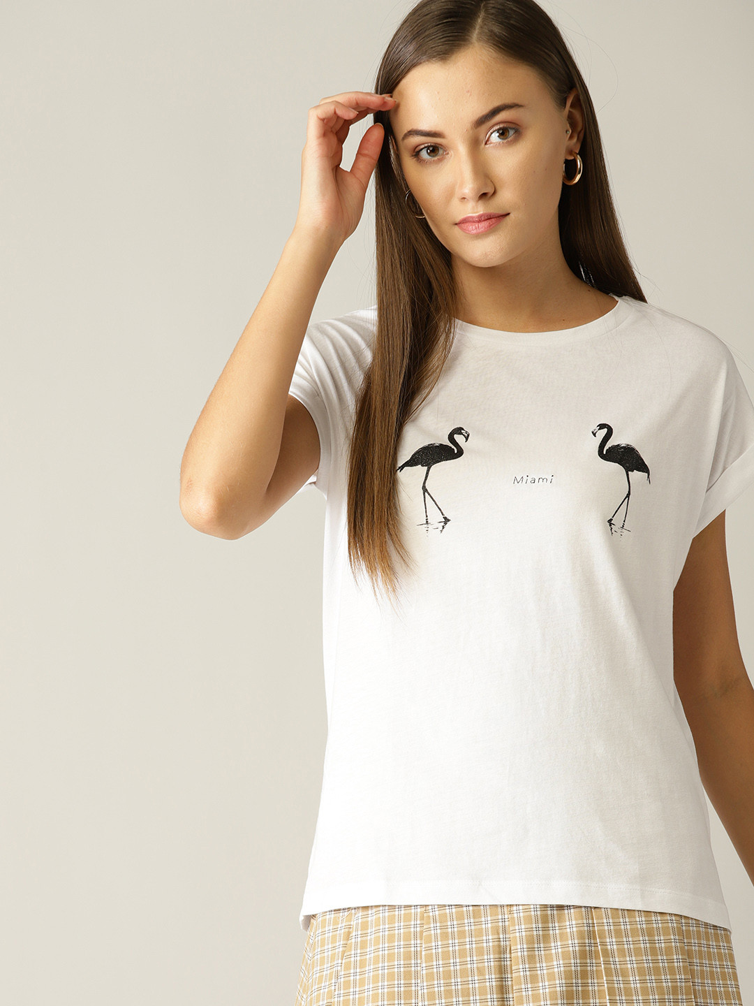 

MANGO Women White Solid Round Neck T-shirt