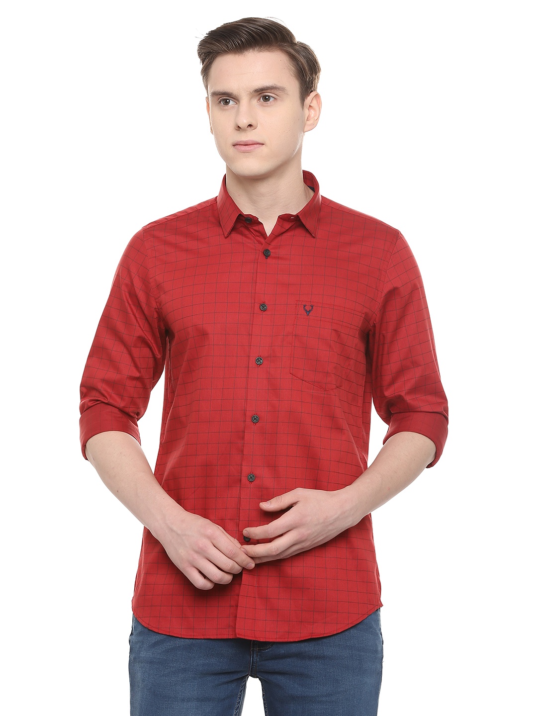 

Allen Solly Men Red Slim Fit Checked Casual Shirt