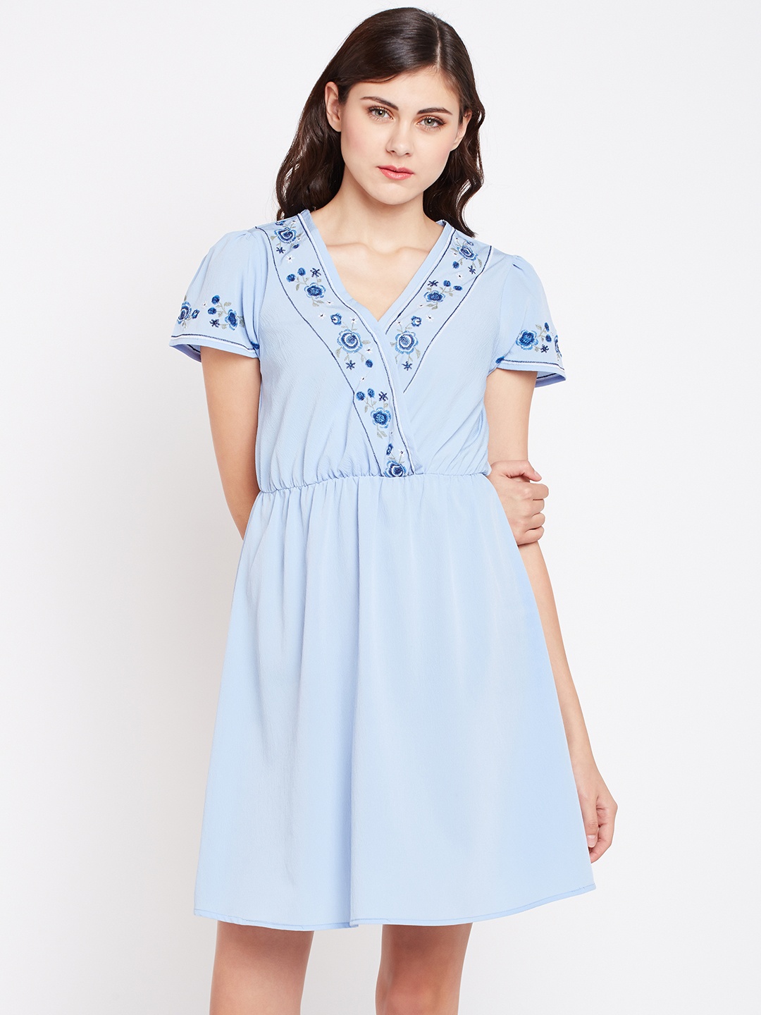 

Oxolloxo Women Blue Solid Fit and Flare Dress