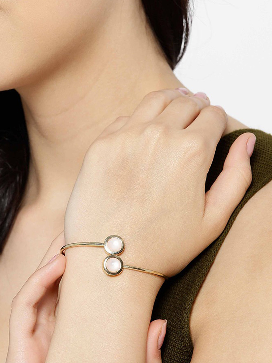 

KARATCART Peach-Coloured Gold-Plated Cuff Bracelet