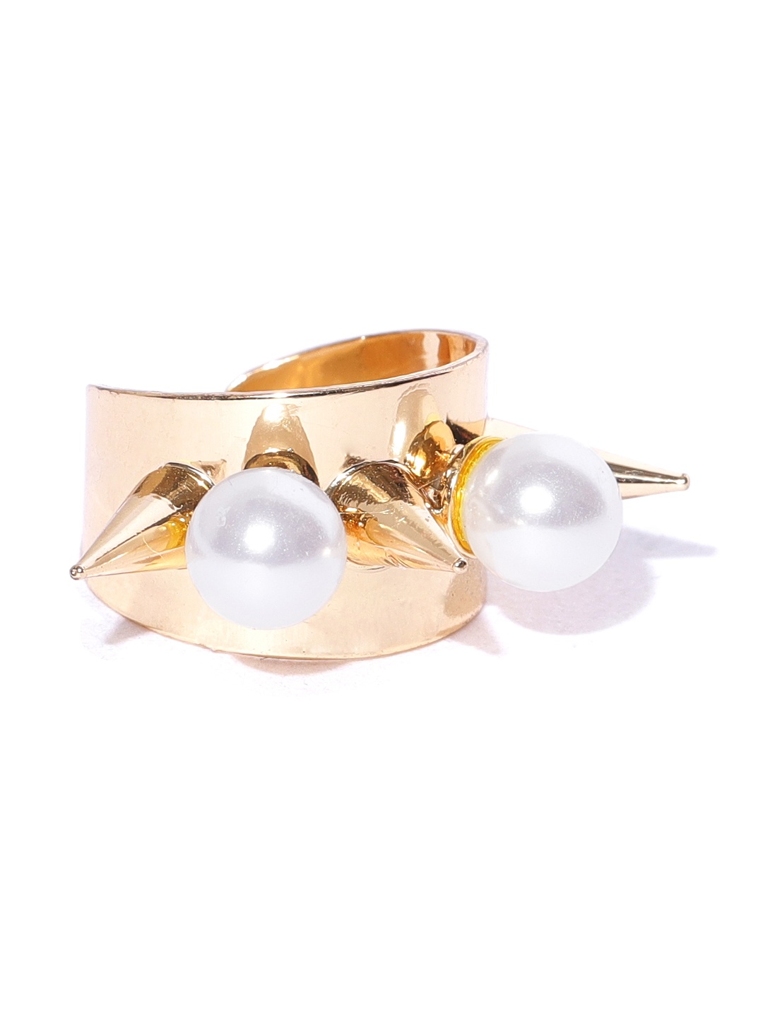 

KARATCART Women Off White Gold-Plated Beaded Spiked Adjustable Finger Ring