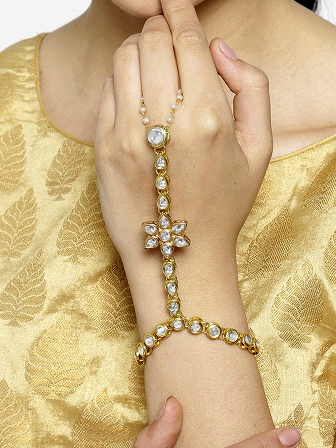

KARATCART Gold-Plated Kundan-Studded Ring Bracelet