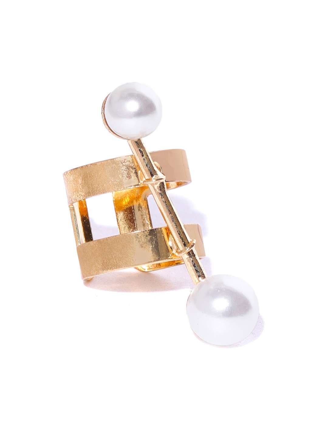 

KARATCART Women White Gold-Plated Beaded Adjustable Finger Ring