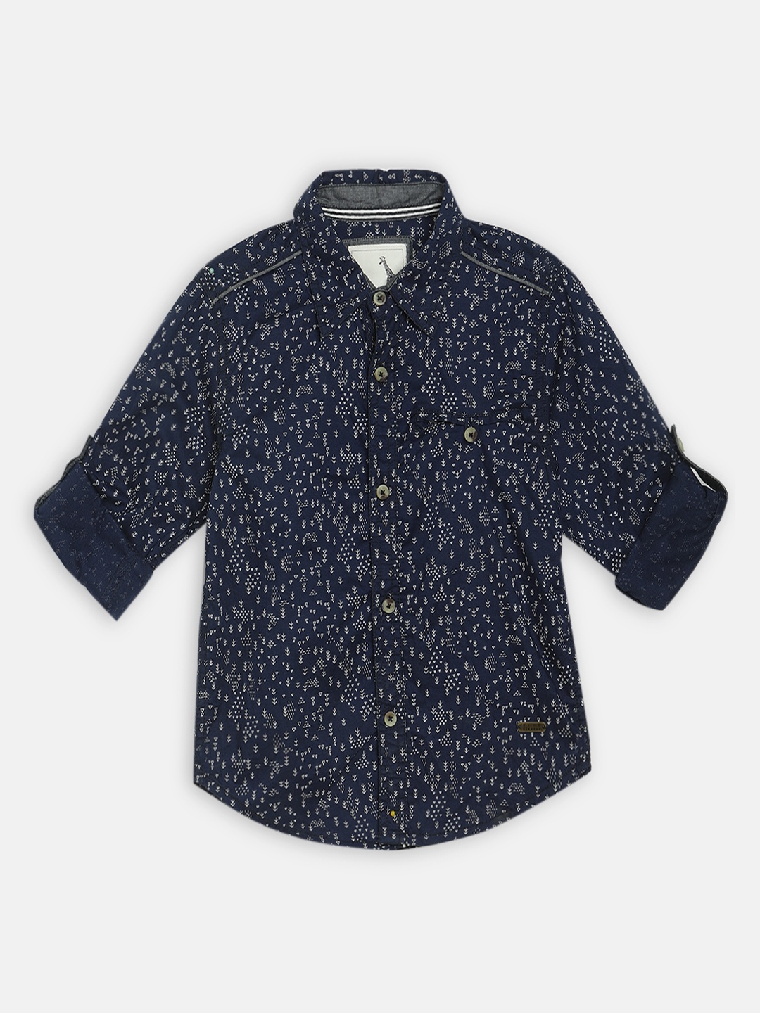 

Blue Giraffe Boys Navy Blue Regular Fit Printed Casual Shirt