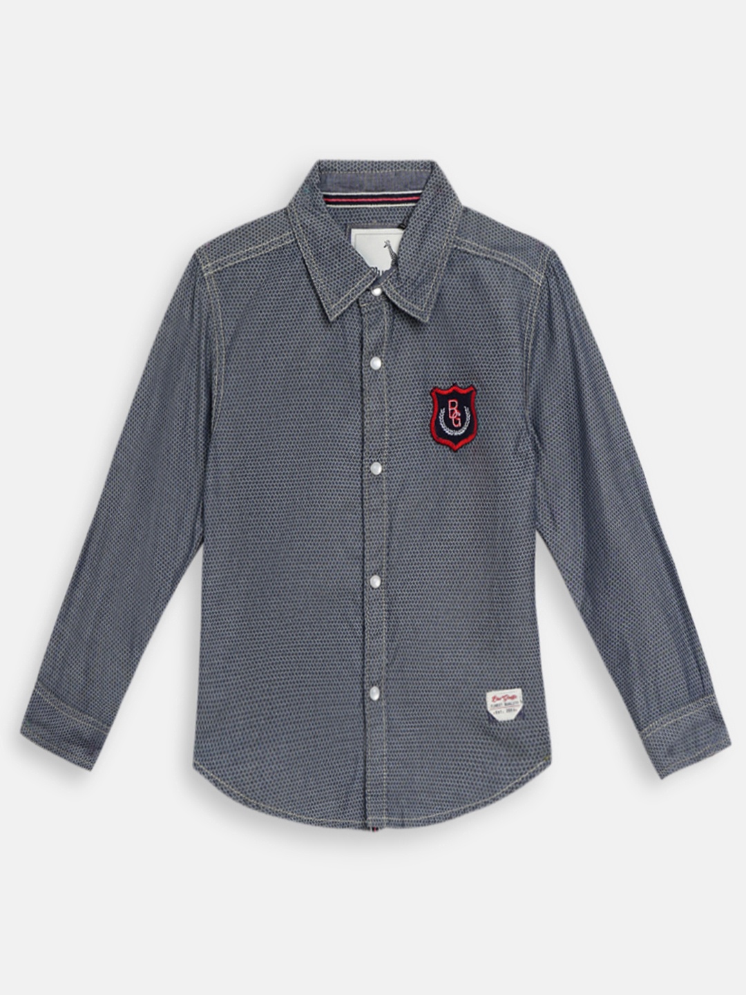 

Blue Giraffe Boys Grey Regular Fit Printed Casual Shirt