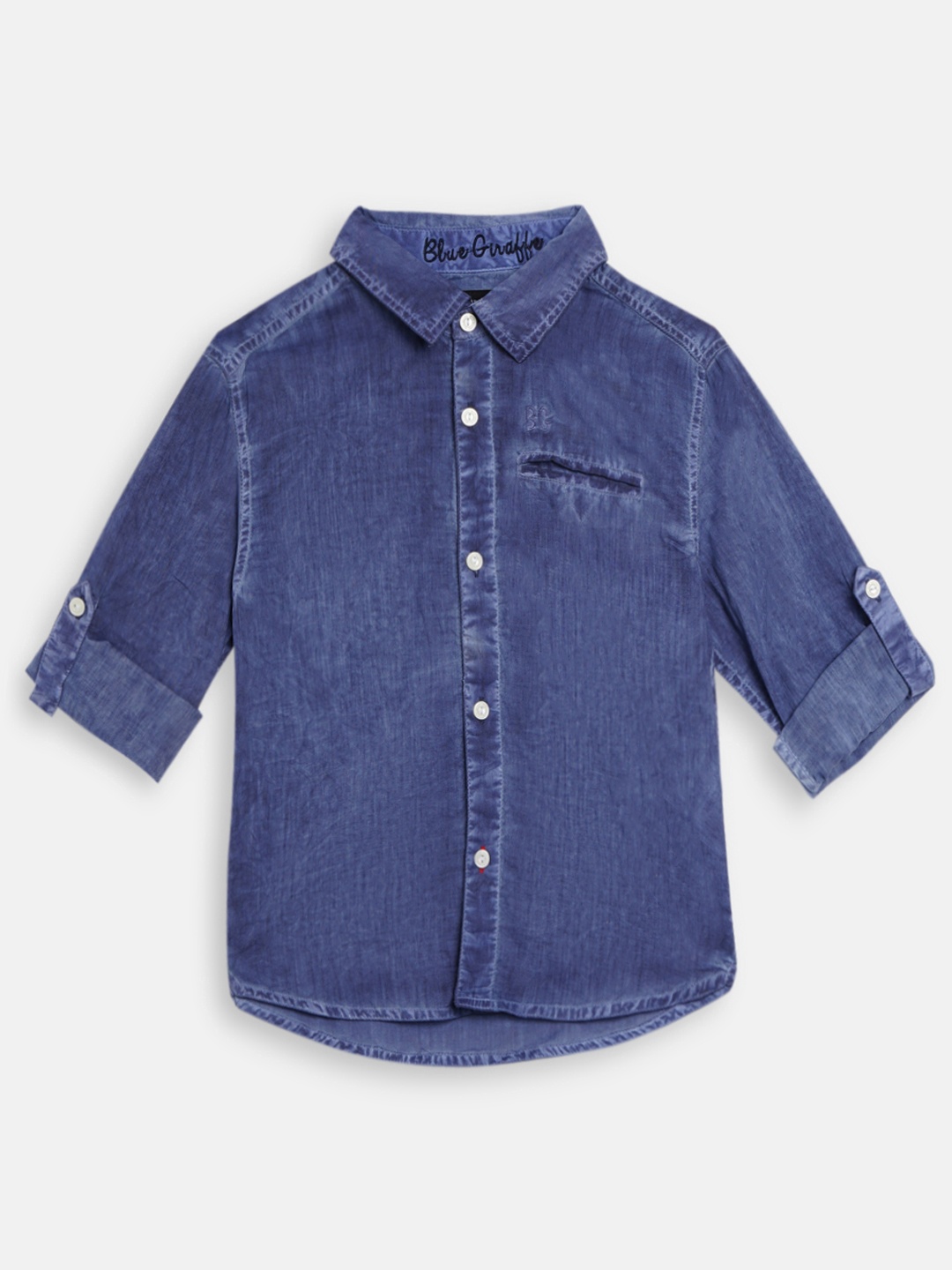 

Blue Giraffe Boys Navy Blue Regular Fit Solid Casual Denim Shirt