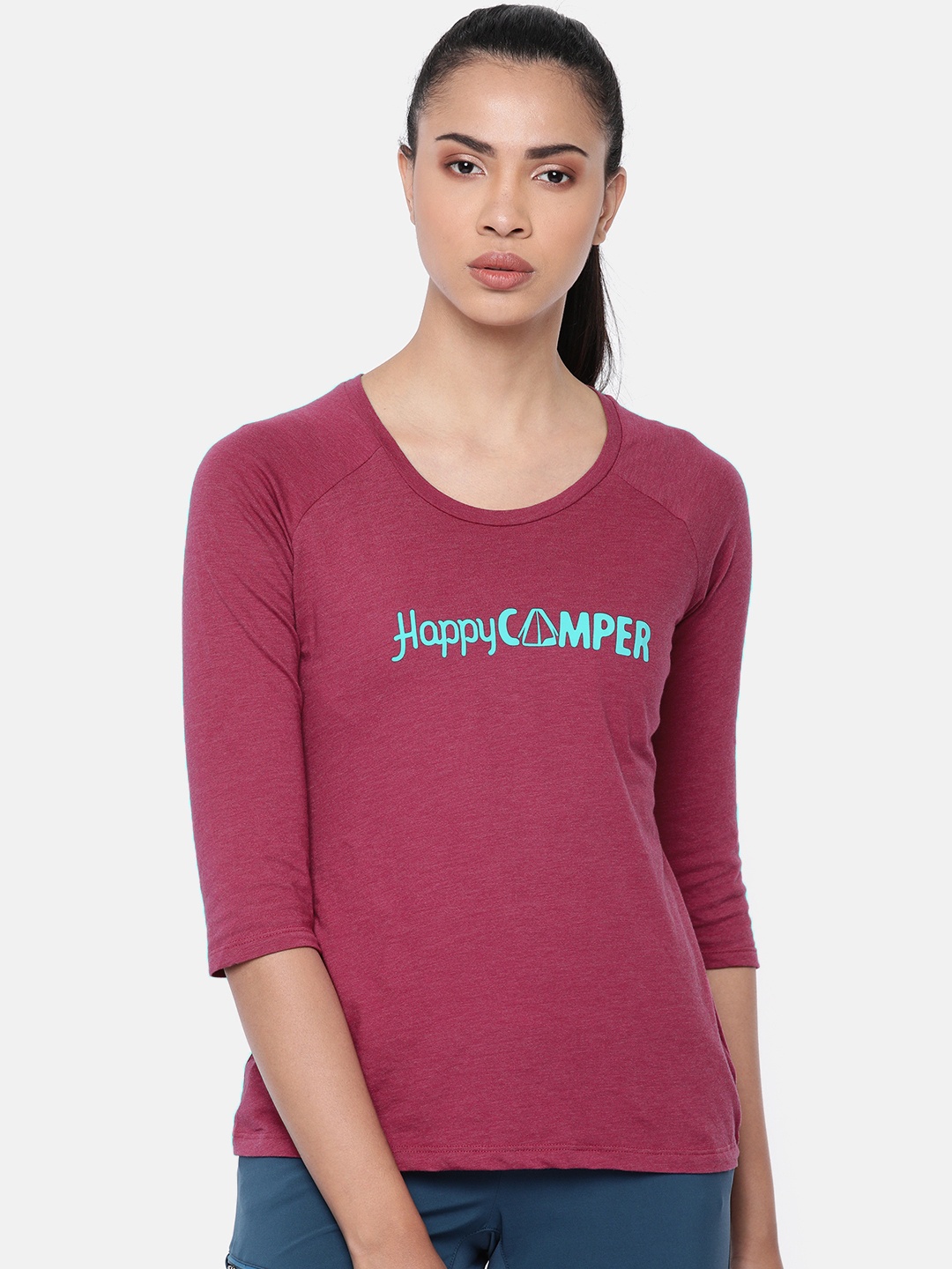 

Columbia Women Magenta Solid Weekend Explorer 3/4 T-Shirt