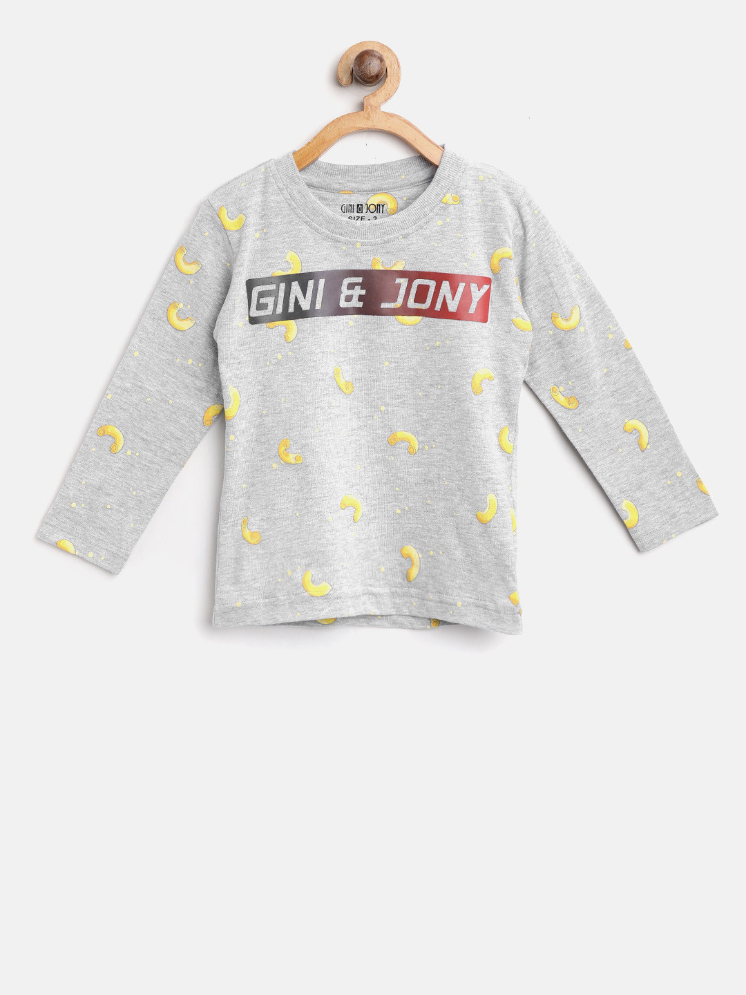 

Gini and Jony Boys Grey Melange & Yellow Printed Round Neck T-shirt