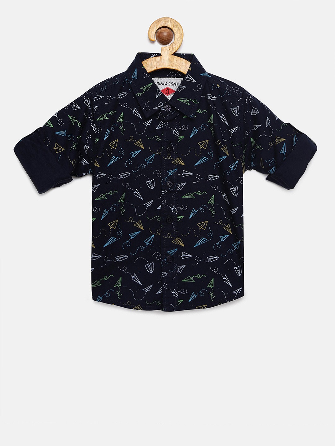 

Gini and Jony Boys Navy Blue Regular Fit Printed Casual Shirt