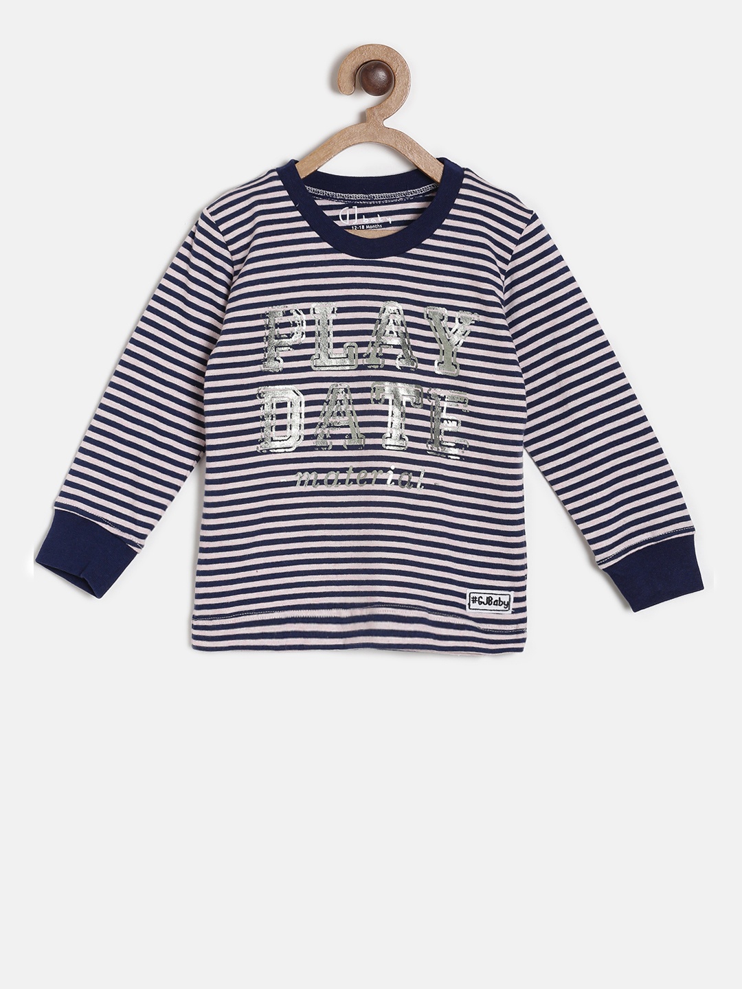 

Gini and Jony Boys Pink & Navy Blue Striped Round Neck T-shirt