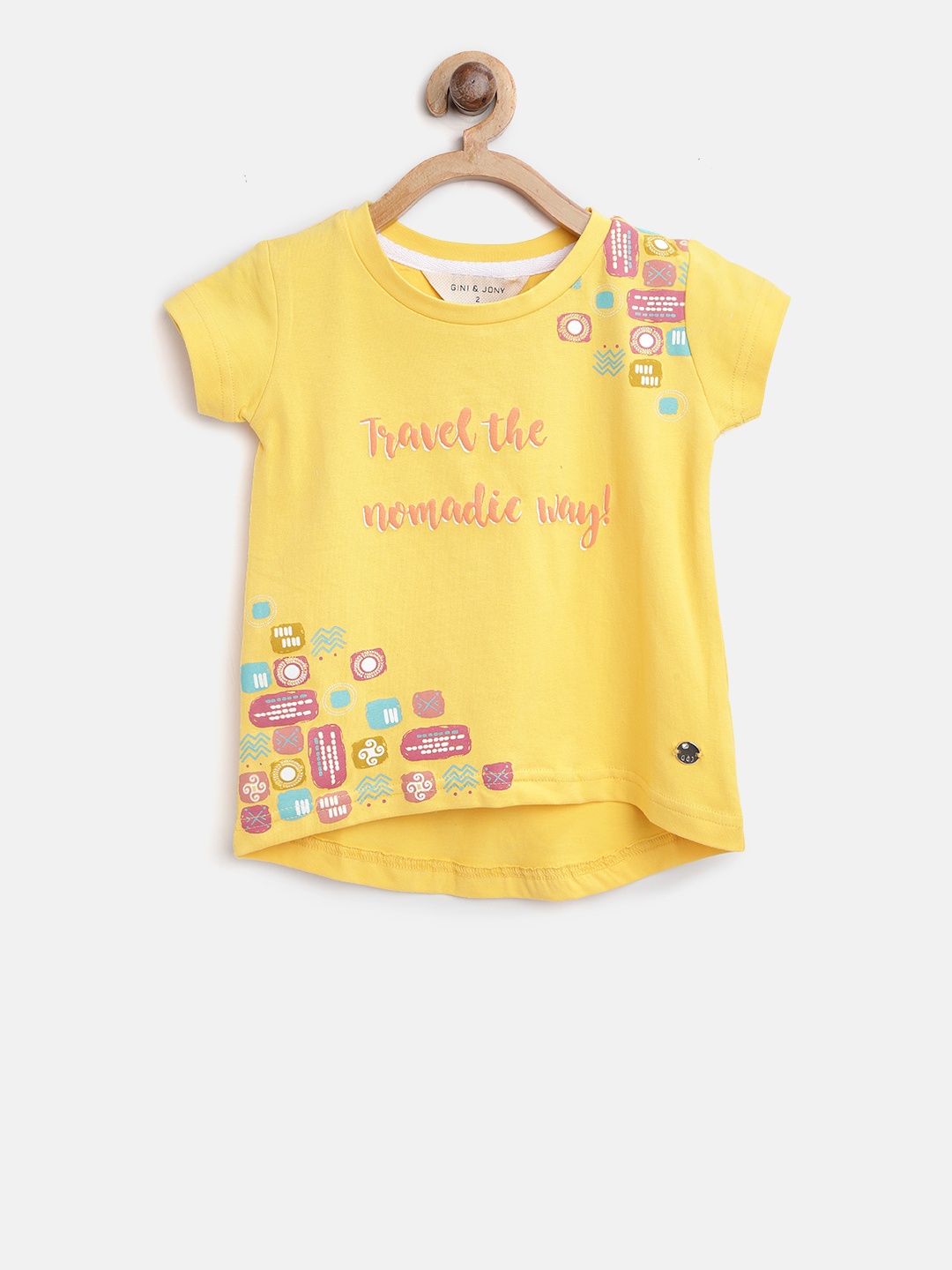 

Gini and Jony Girls Yellow Printed Top
