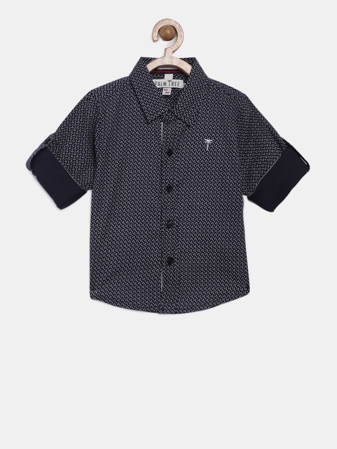 

Palm Tree Boys Navy Blue Slim Fit Printed Casual Shirt