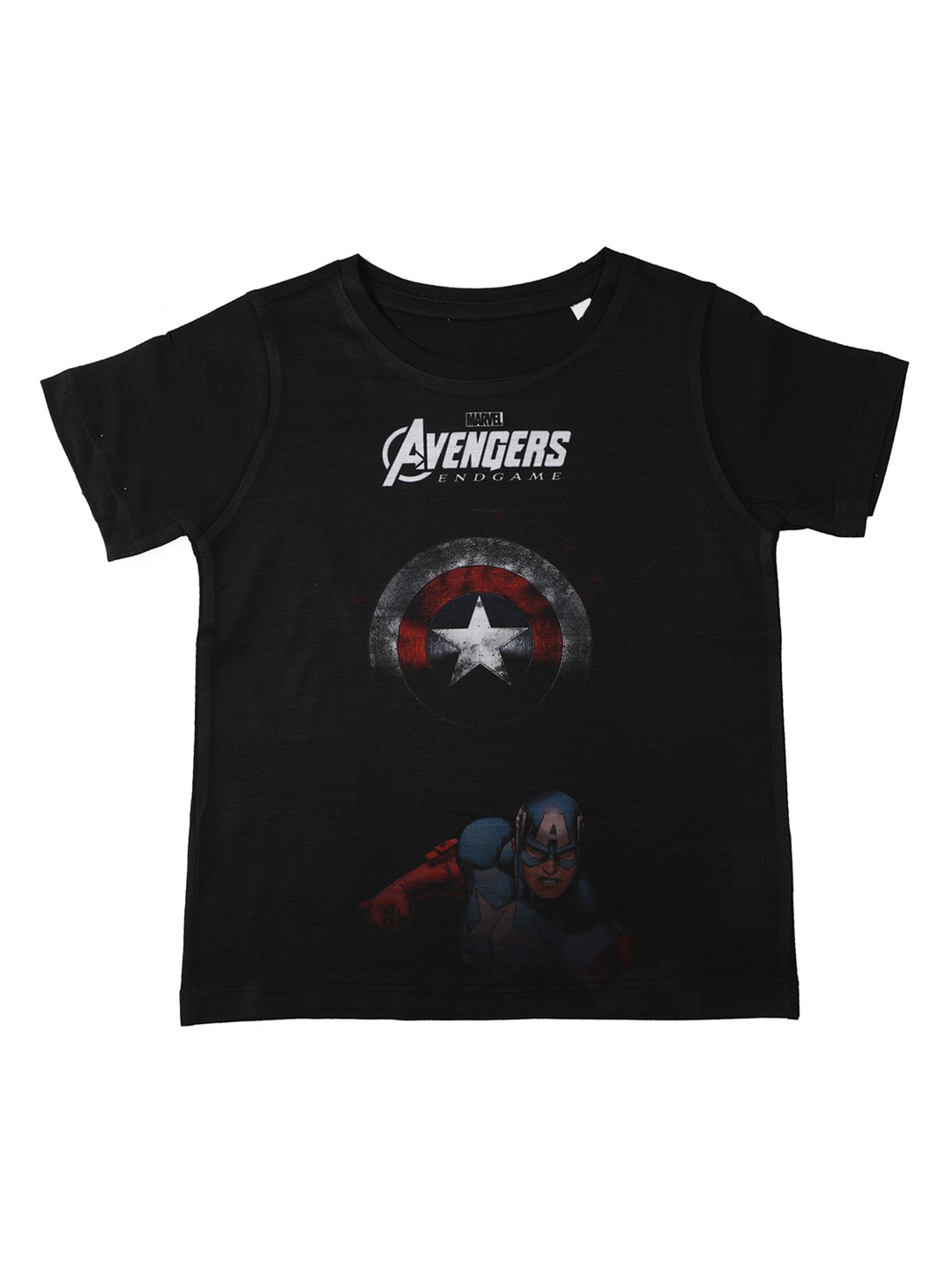 

Marvel by Wear Your Mind Boys Black Captain America Printed Round Neck T-shirt