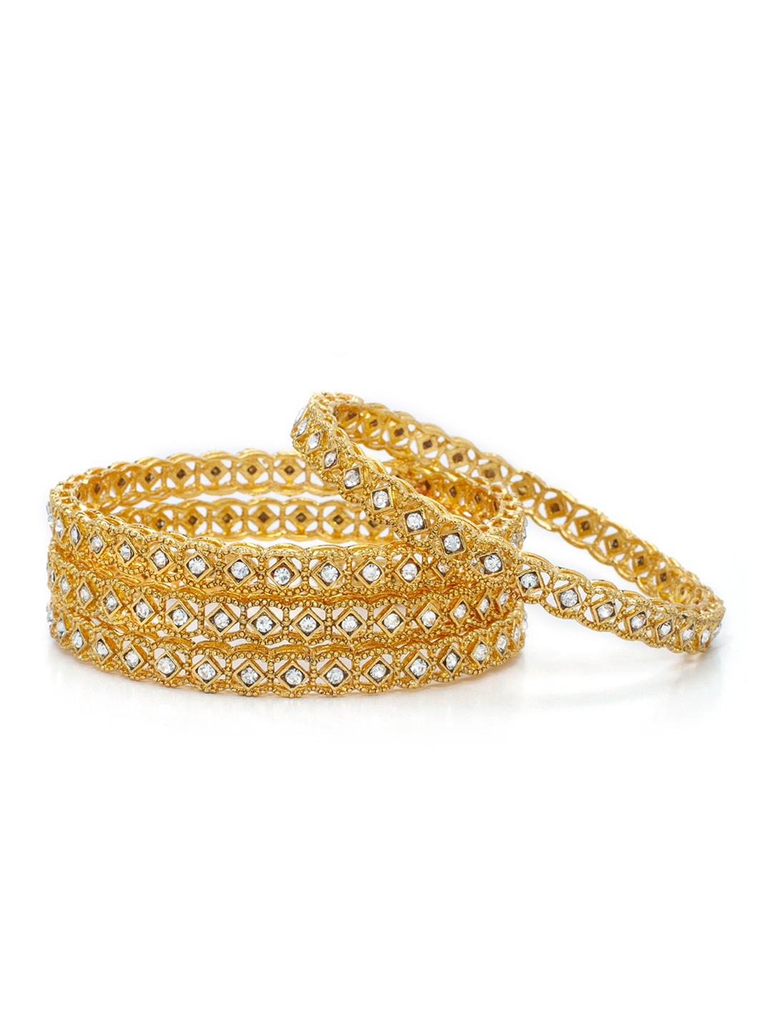 

Rubans Women Set of 4 Gold-Plated & White AD Studded Handcrafted Bangles