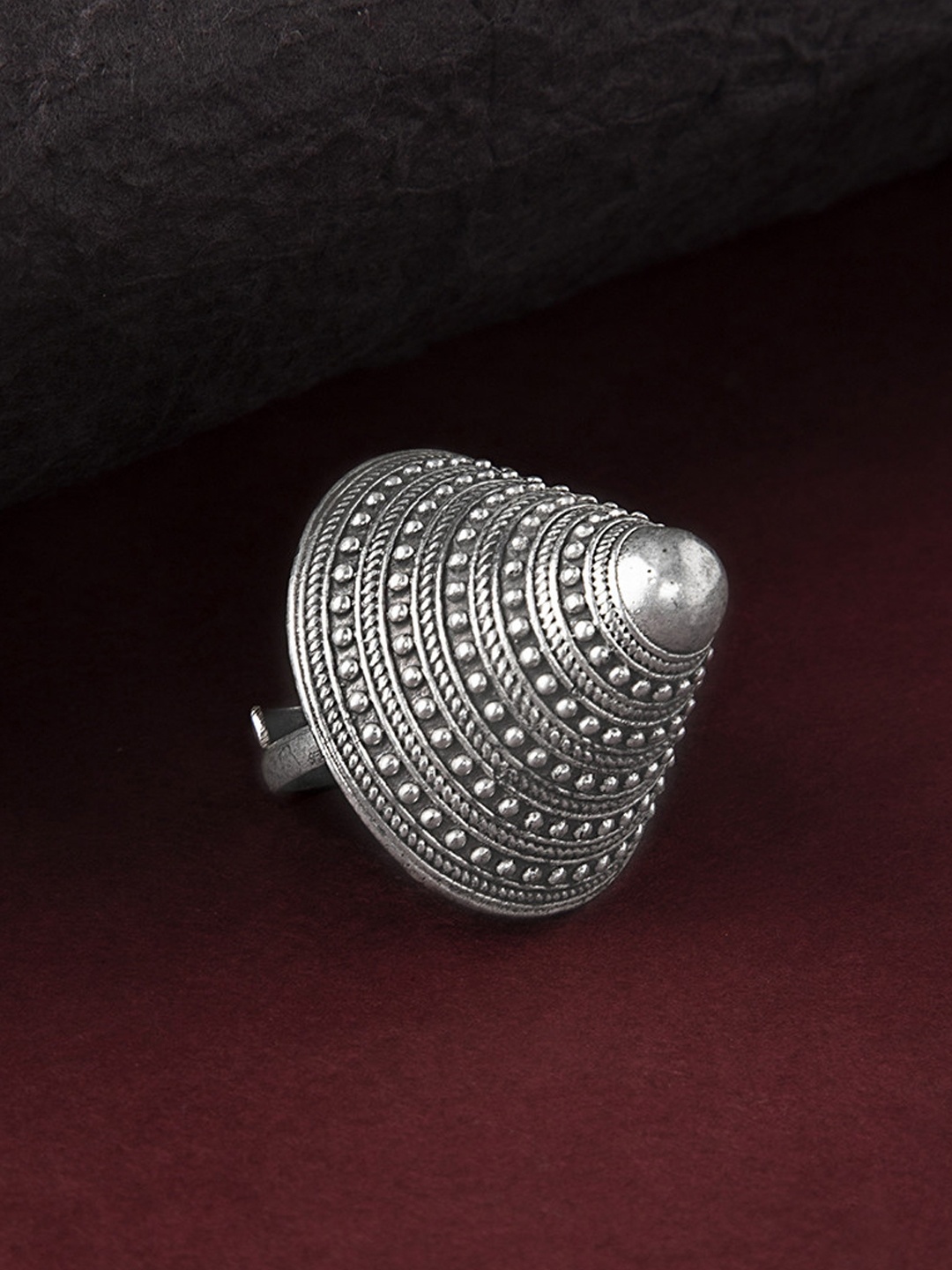 

Rubans Silver-Plated Oxidised Contemporary Cocktail Adjustable Ring