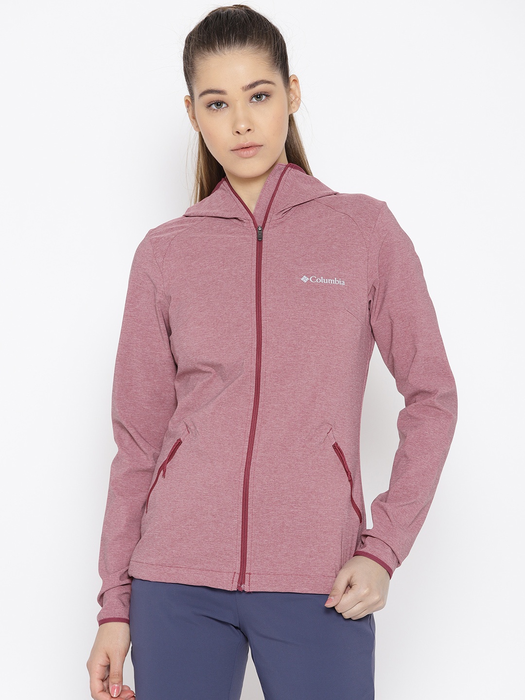 

Columbia Pink Heather Canyon Softshell Omni Heat Infinity Outdoor Jacket