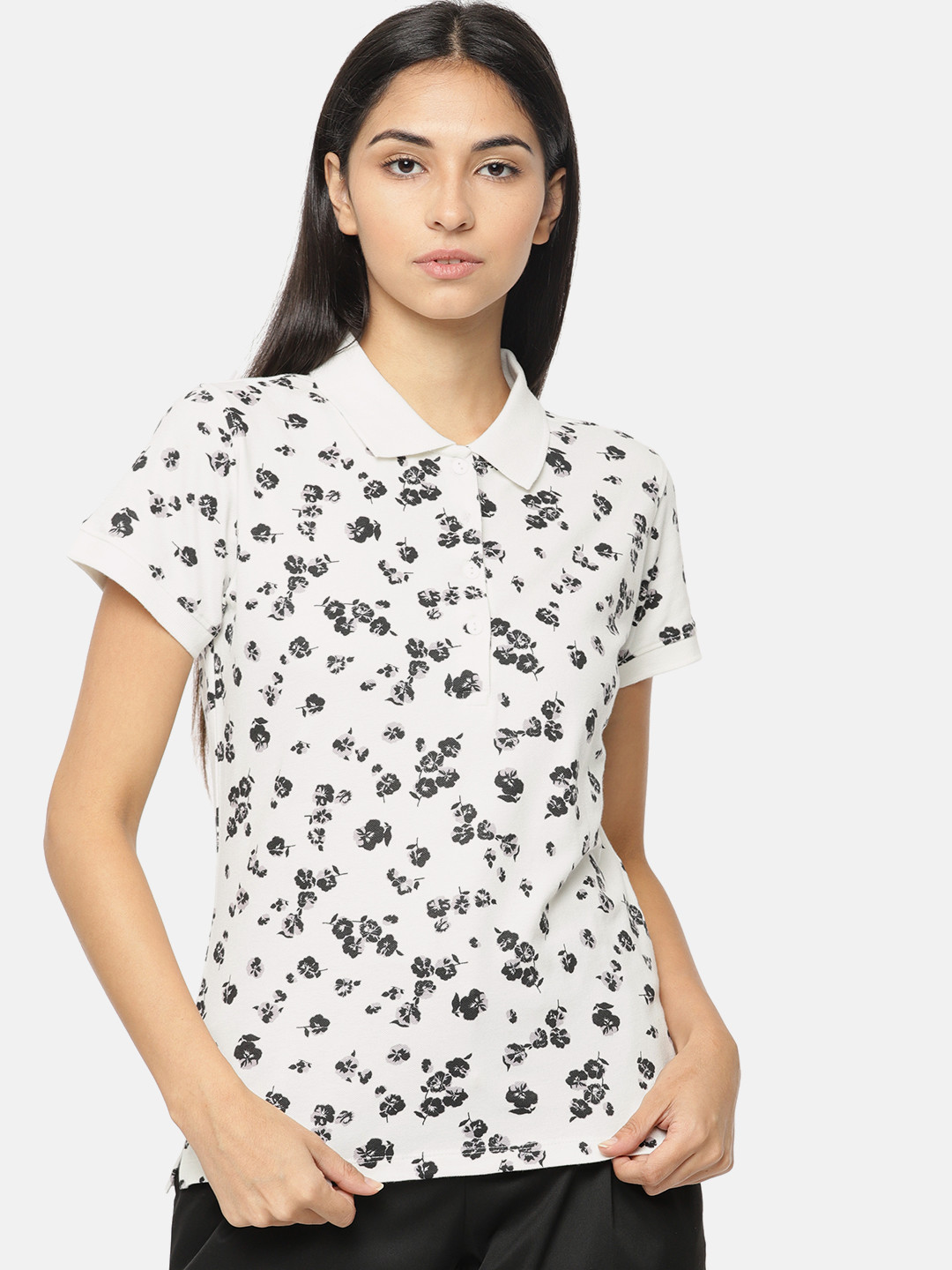 

Van Heusen Woman Women White Printed Polo Pure Cotton T-shirt