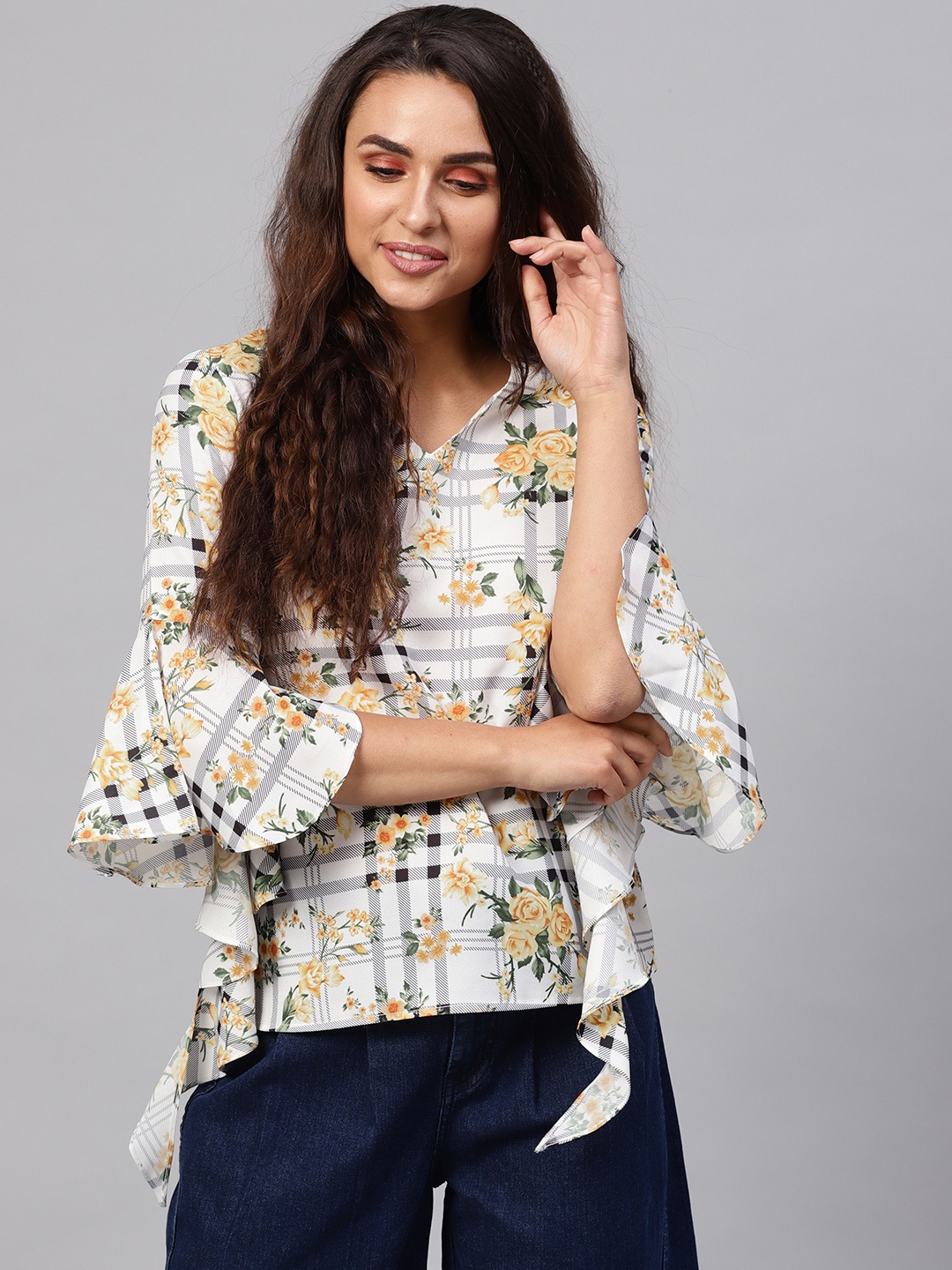 

Pannkh Women White & Black Checked Top